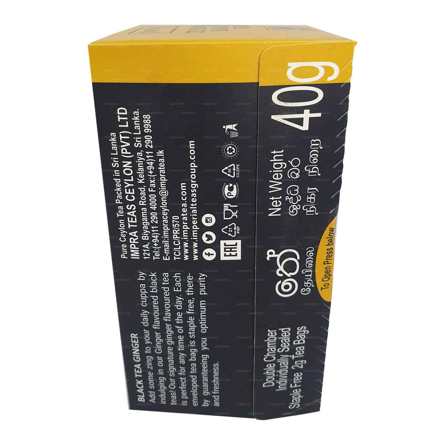 Paquet de 20 sachets de thé Impra Ginger Foil (40 g)