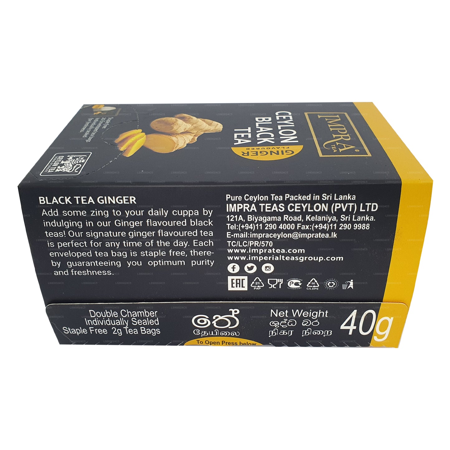 Paquet de 20 sachets de thé Impra Ginger Foil (40 g)