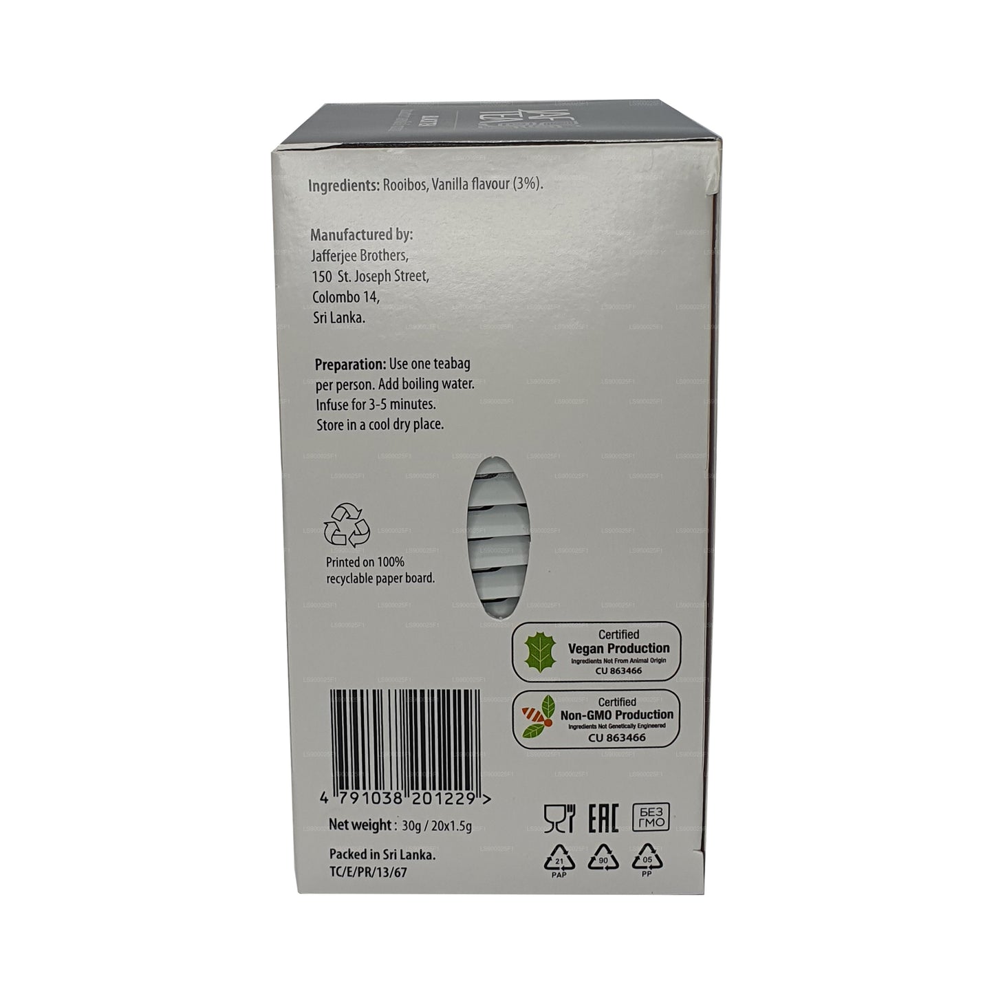 Jaf Tea Pure Infusions Collection Rooibos à la vanille bourbon (30 g) 20 sachets de thé