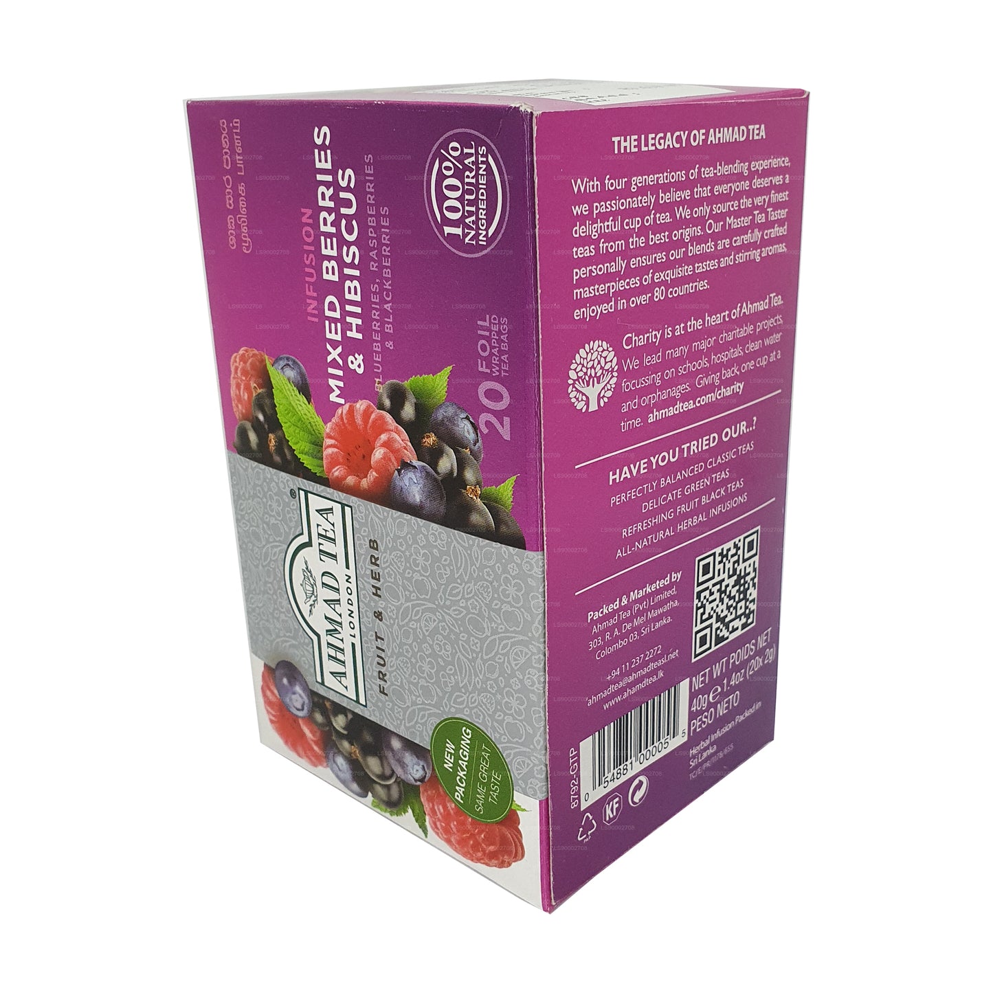 Ahmad Tea Mixed Berry & Hibiscus Tea (40g) 20 Foil Tea Bags