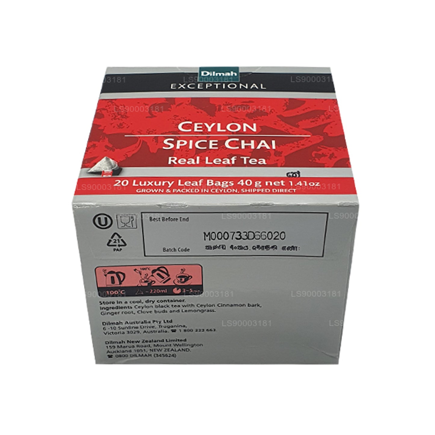 Dilmah Exceptional Ceylan Spice Chai (40 g) 20 sachets de thé