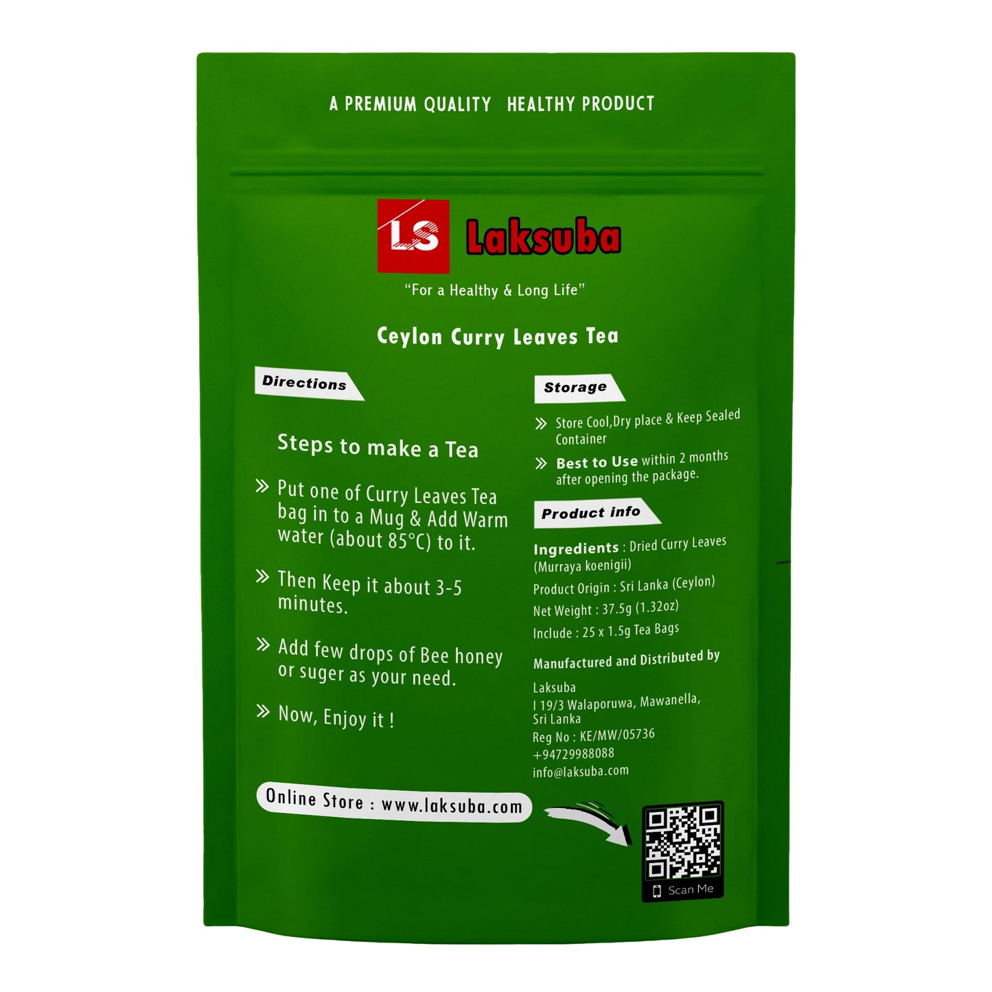 Tisane de feuilles de curry de Ceylan Laksuba (37,5 g) 25 sachets