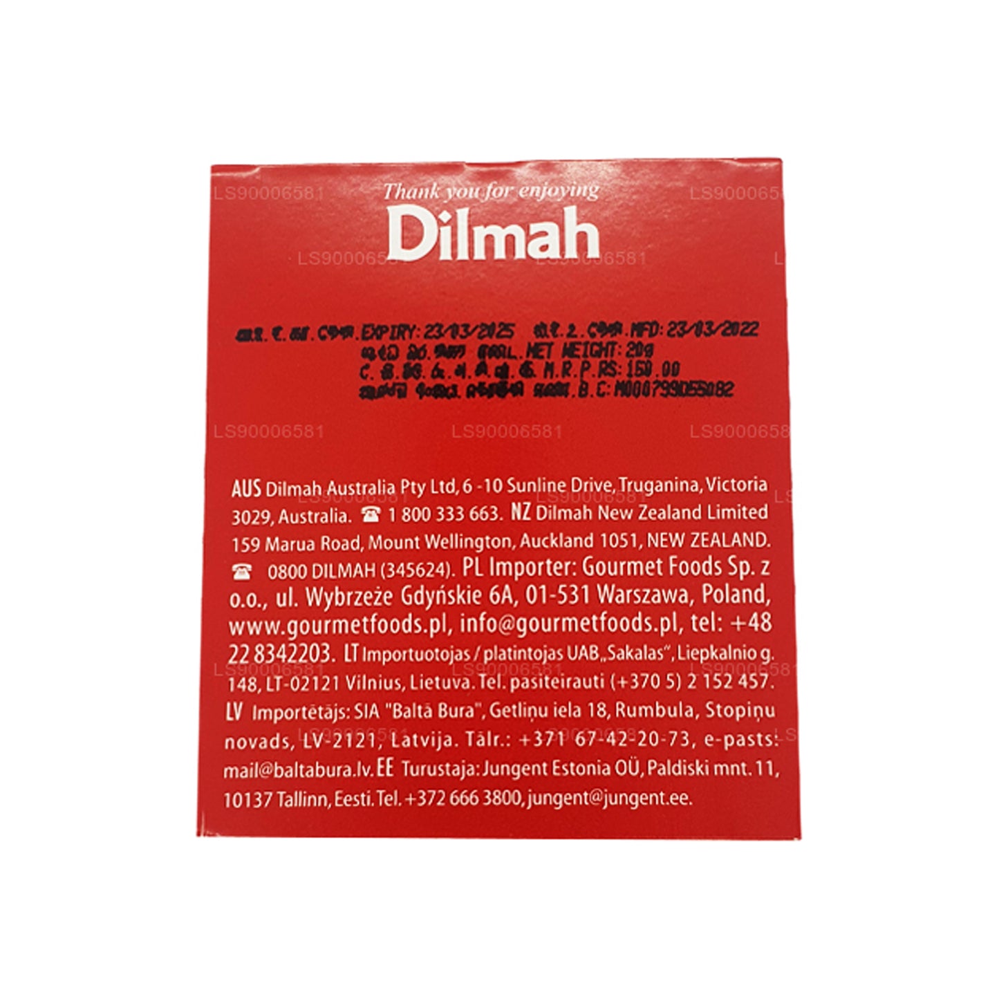 Thé Dilmah English Breakfast (20 g) 10 sachets de thé emballés individuellement