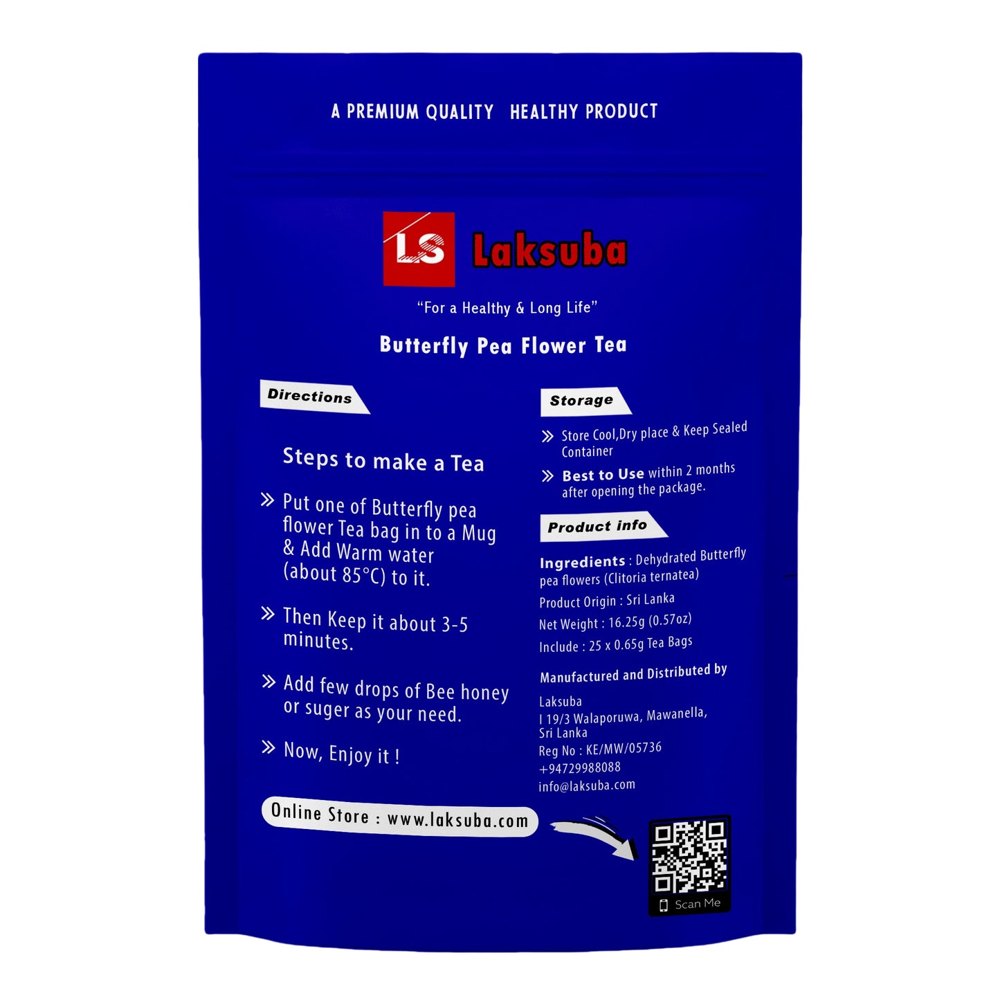 Tisane de fleurs de pois papillon de Ceylan Laksuba (16,25 g) - 25 sachets