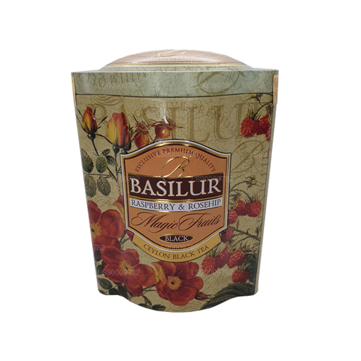 Boîte en étain Basilur Magic Fruits à la framboise et à la rose musquée (100 g)