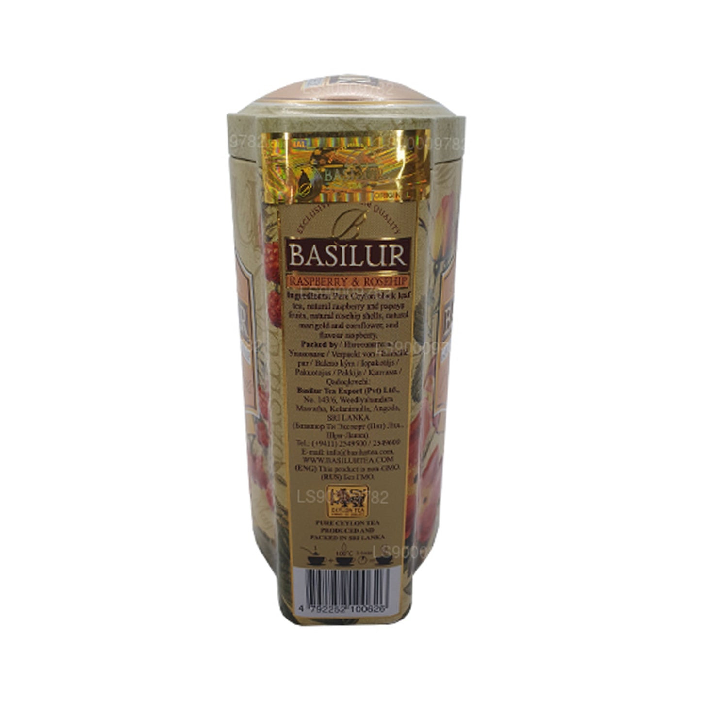 Boîte en étain Basilur Magic Fruits à la framboise et à la rose musquée (100 g)