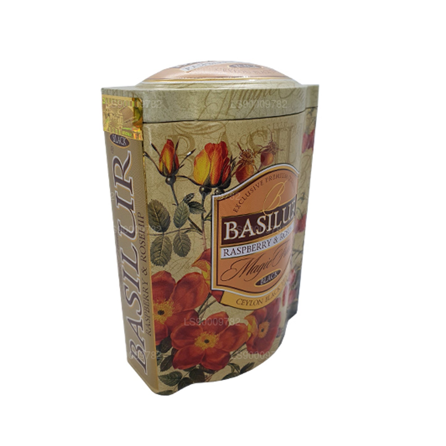 Boîte en étain Basilur Magic Fruits à la framboise et à la rose musquée (100 g)