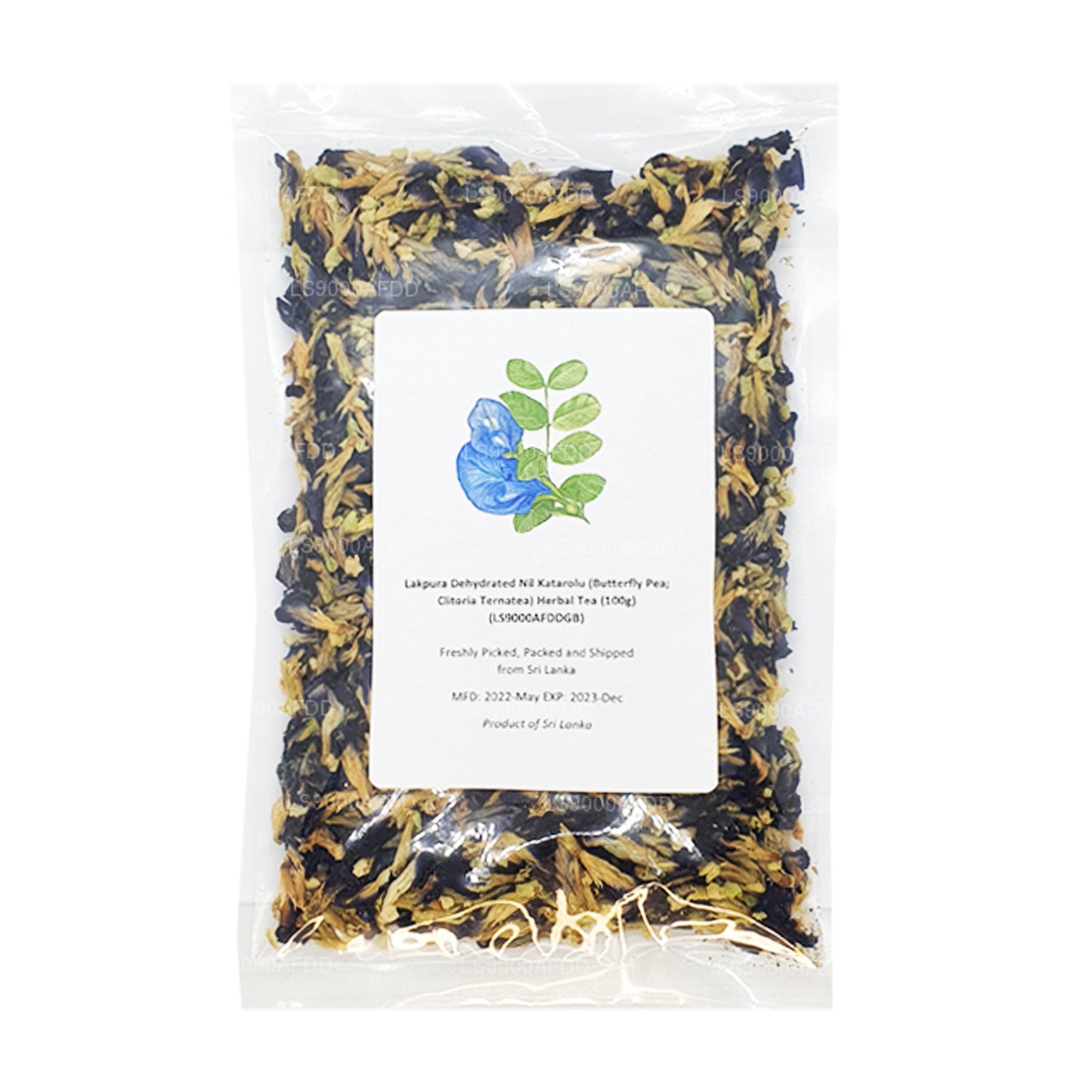 Tisane déshydratée Lakpura Nil Katarolu (pois papillon ; Clitoria Ternatea) (40 g)