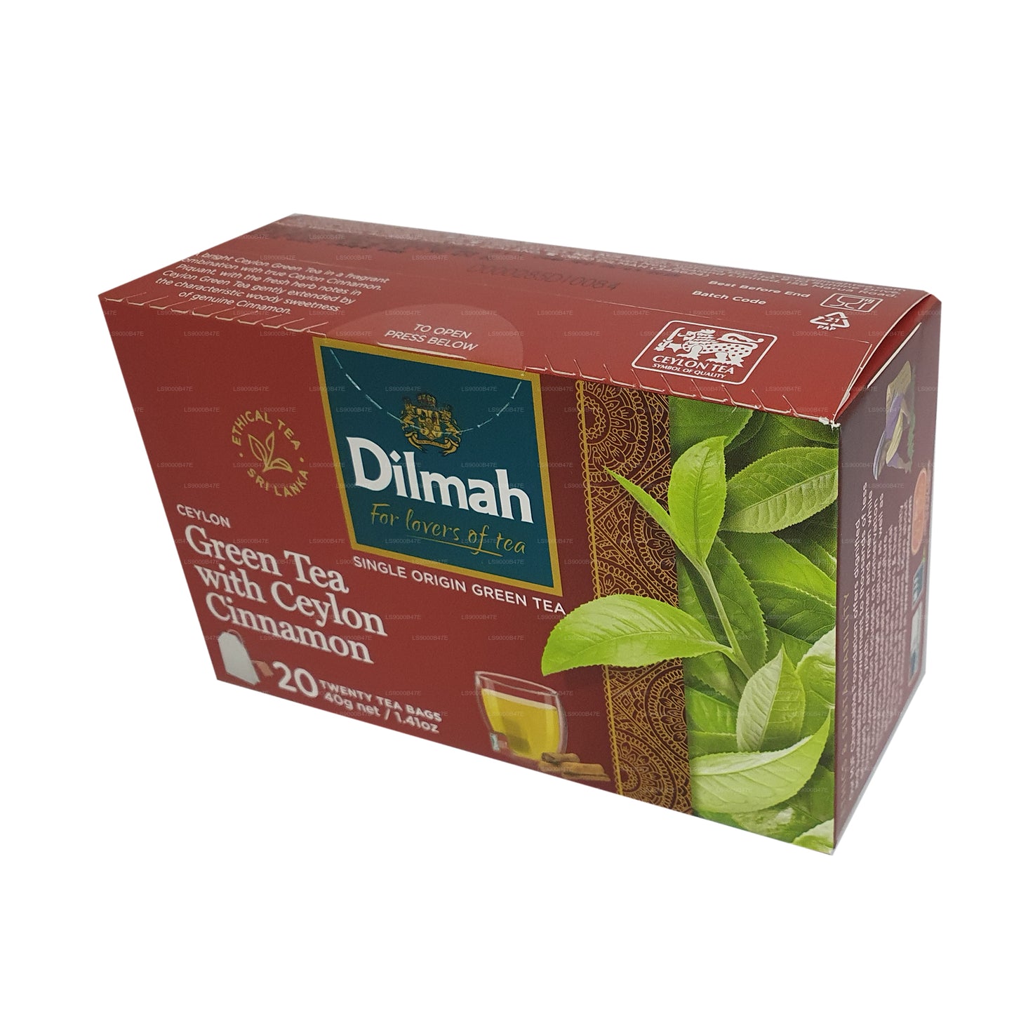 Thé vert de Ceylan Dilmah à la cannelle de Ceylan (40g) 20 sachets de thé