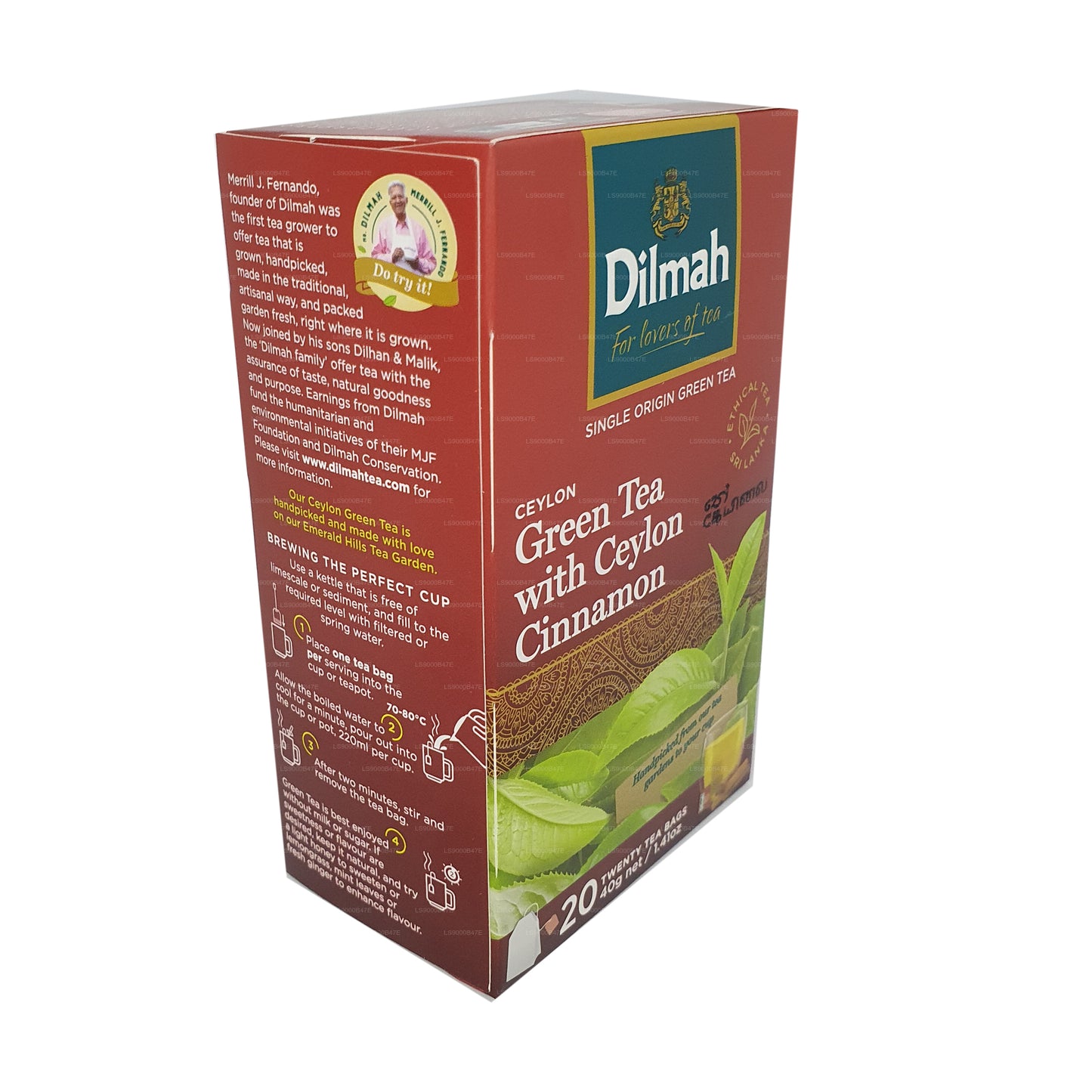 Thé vert de Ceylan Dilmah à la cannelle de Ceylan (40g) 20 sachets de thé
