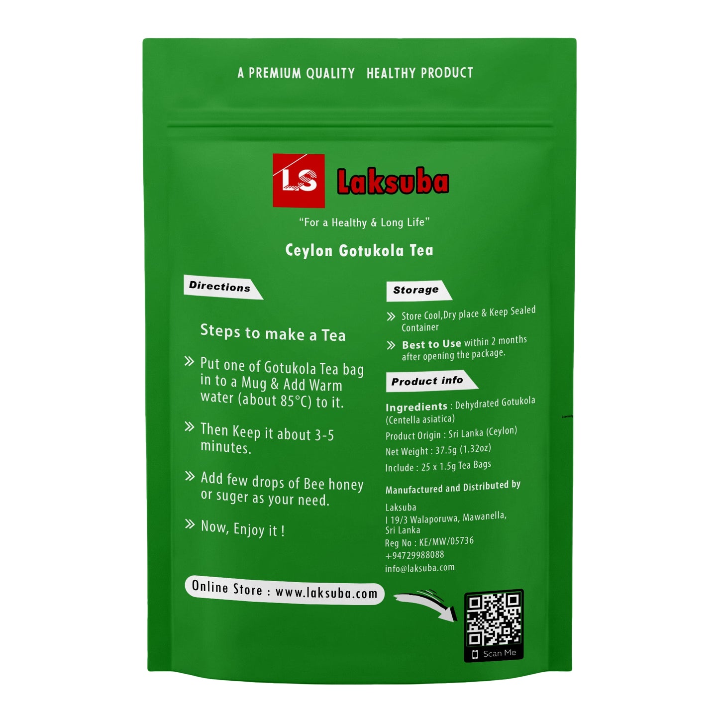 Thé Laksuba Ceylan Gotukola (37,5 g) - 25 sachets