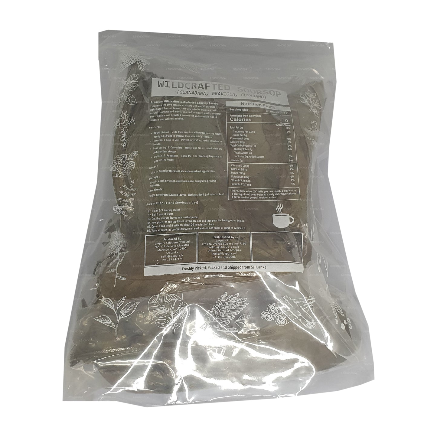 Feuilles entières déshydratées de corossol sauvage Lakpura® (Guanabana, Graviola, Guyabano)