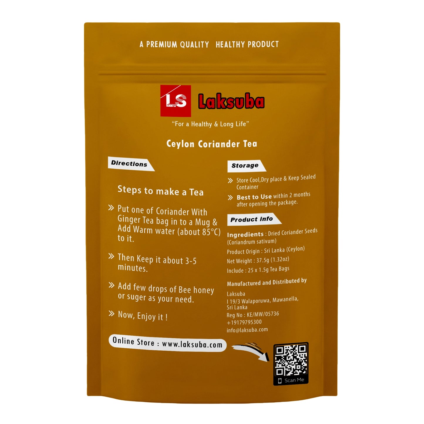 Tisane de coriandre de Ceylan Laksuba (37,5 g) 25 sachets