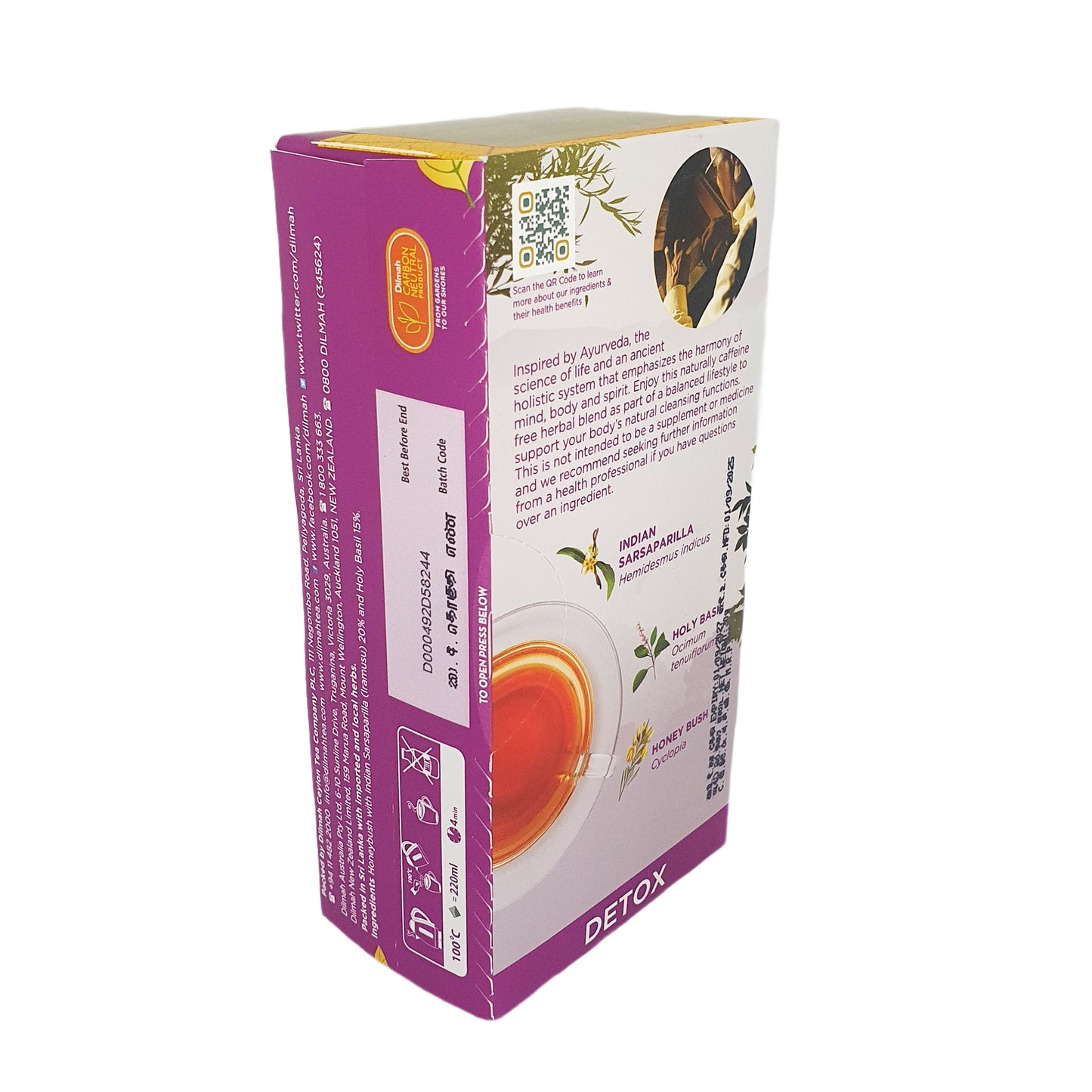 Infusion naturelle à base de plantes Dilmah Arana Detox (20 sachets de thé sans étiquette)