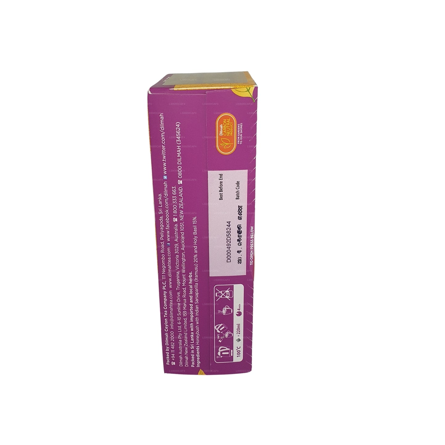 Infusion naturelle à base de plantes Dilmah Arana Detox (20 sachets de thé sans étiquette)