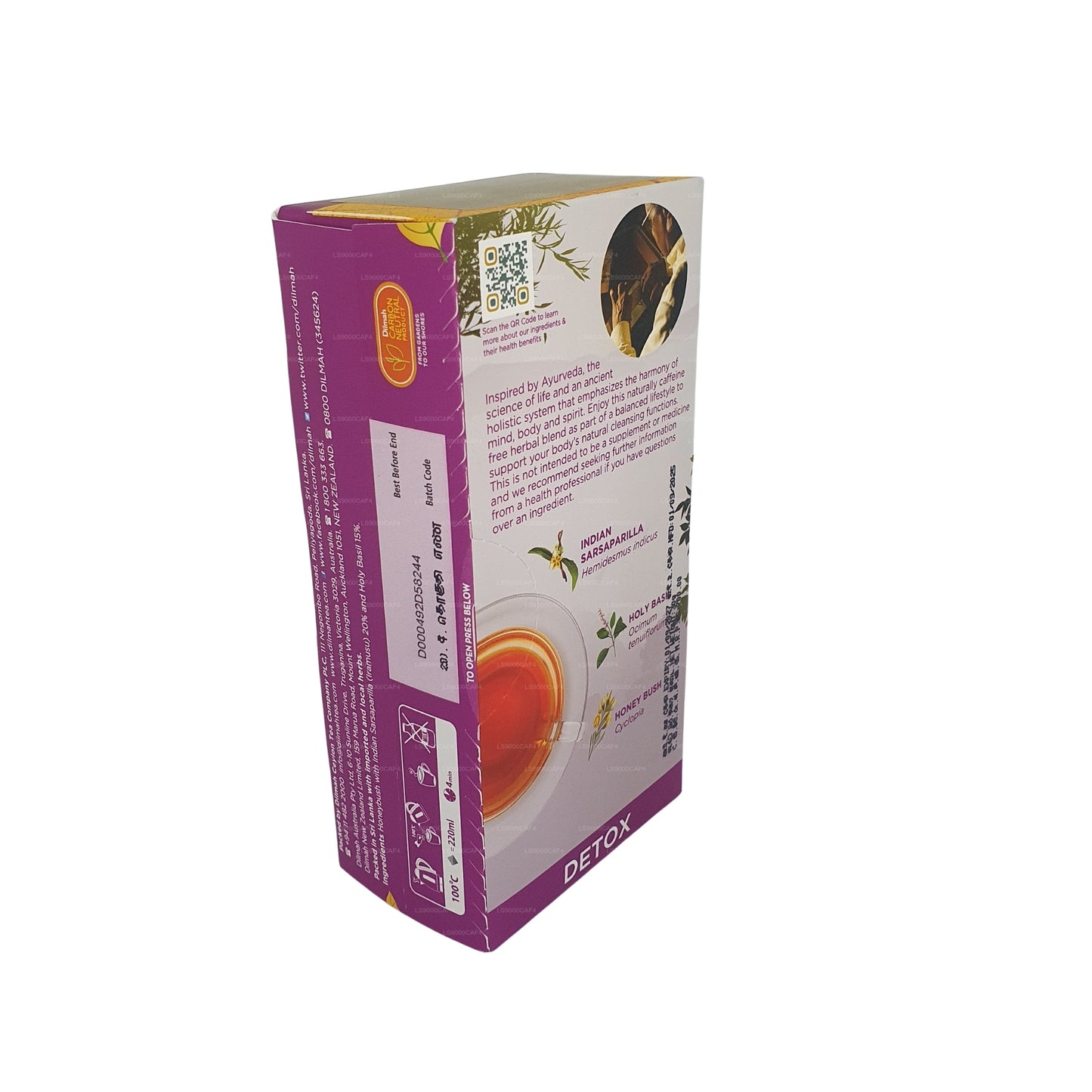 Infusion naturelle à base de plantes Dilmah Arana Detox (20 sachets de thé sans étiquette)