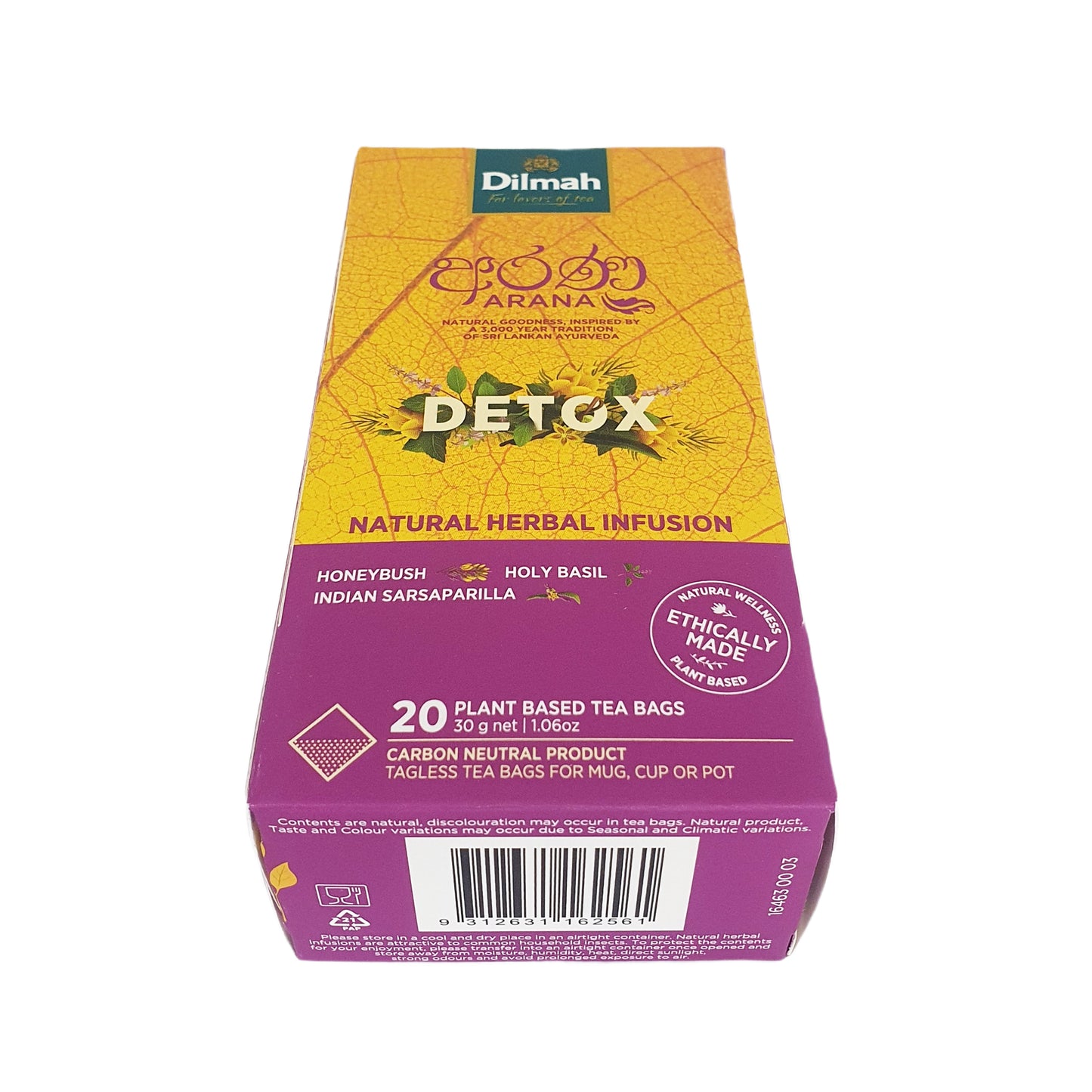 Infusion naturelle à base de plantes Dilmah Arana Detox (20 sachets de thé sans étiquette)