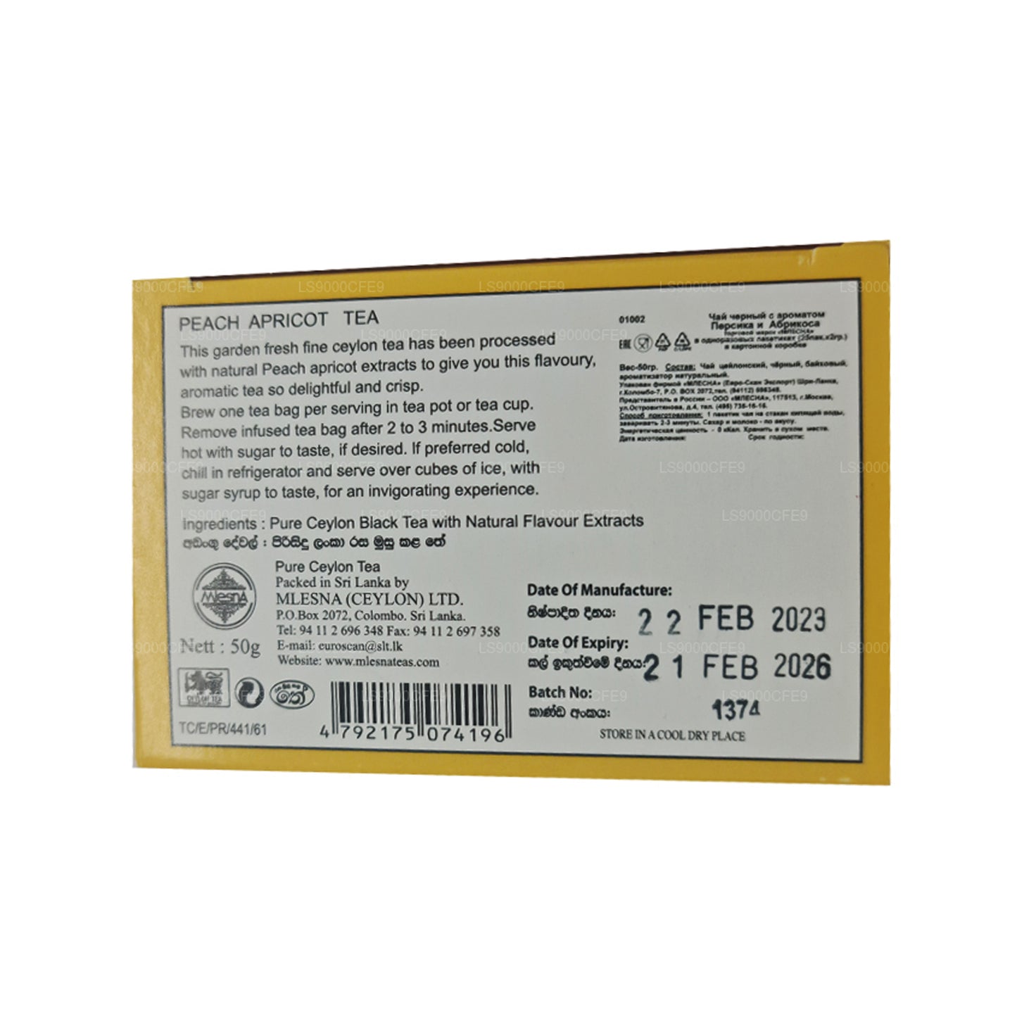 Thé à la pêche et à l'abricot Mlesna 25 sachets de thé (50 g)