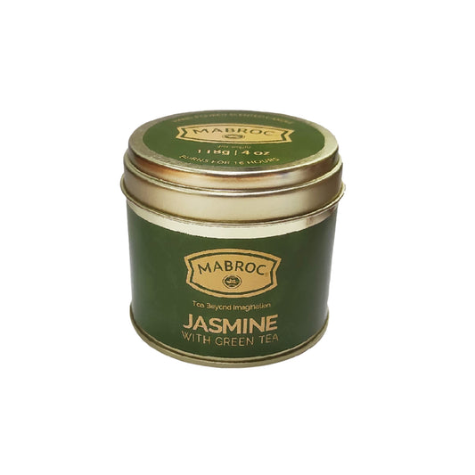 Bougie parfumée au thé Mabroc en boîte, jasmin et thé vert (118g)