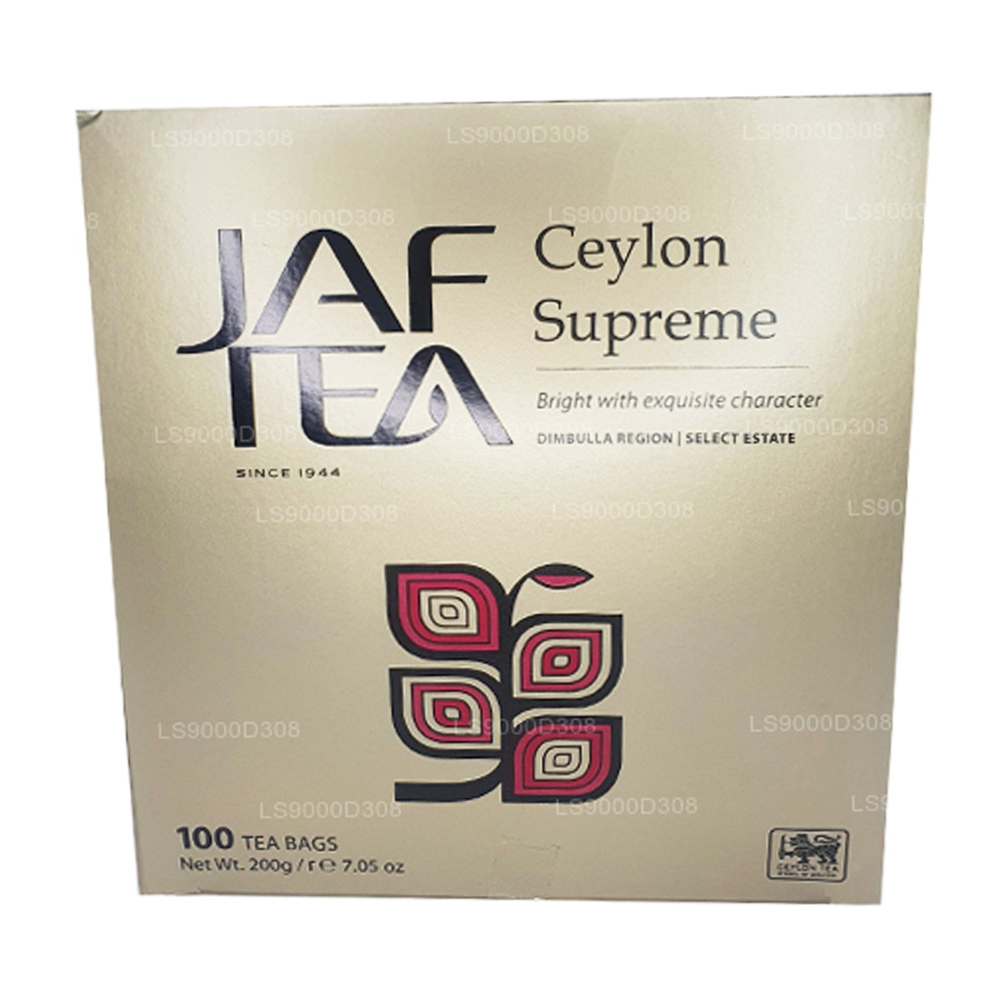 Lot de 100 sachets de thé Jaf Tea Classic Gold Collection Ceylon Supreme avec chaîne et étiquette (200 g)
