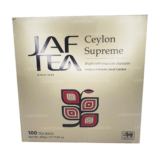 Lot de 100 sachets de thé Jaf Tea Classic Gold Collection Ceylon Supreme avec chaîne et étiquette (200 g)