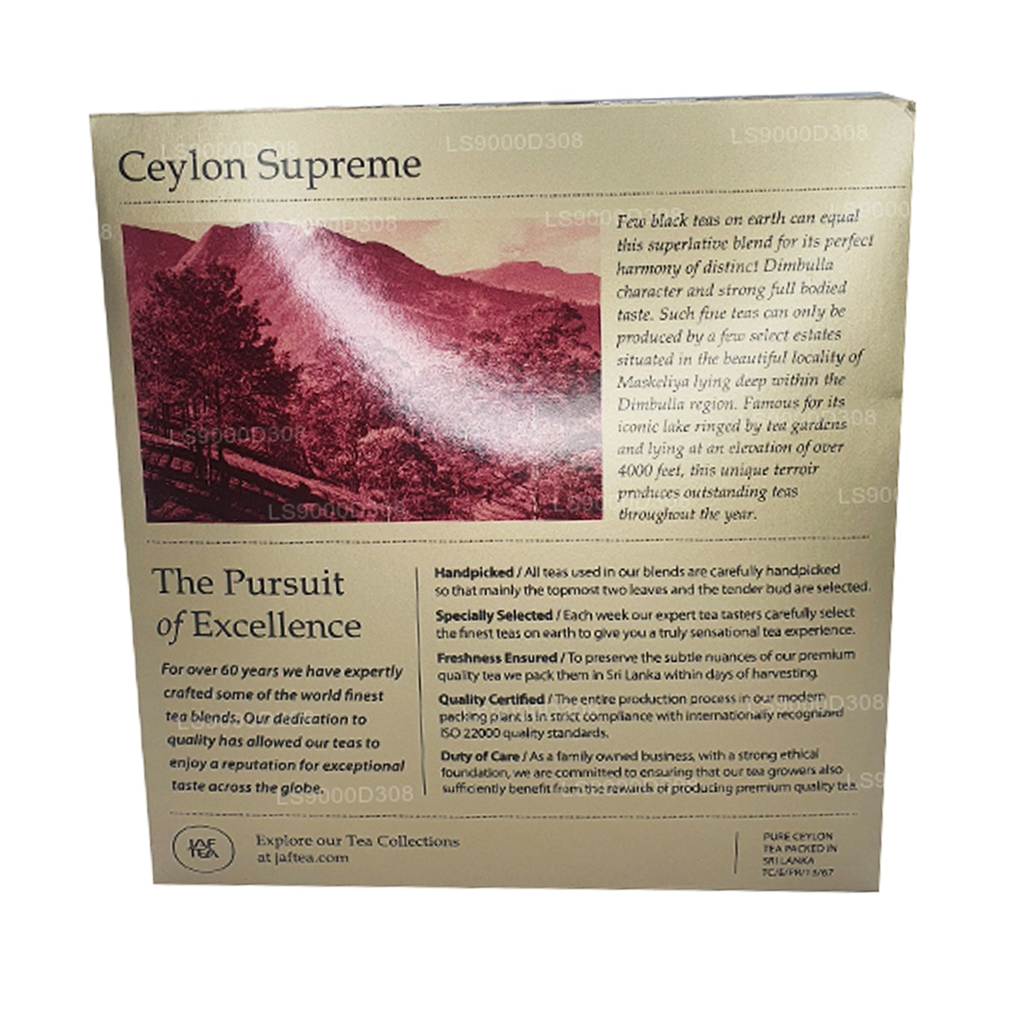 Lot de 100 sachets de thé Jaf Tea Classic Gold Collection Ceylon Supreme avec chaîne et étiquette (200 g)