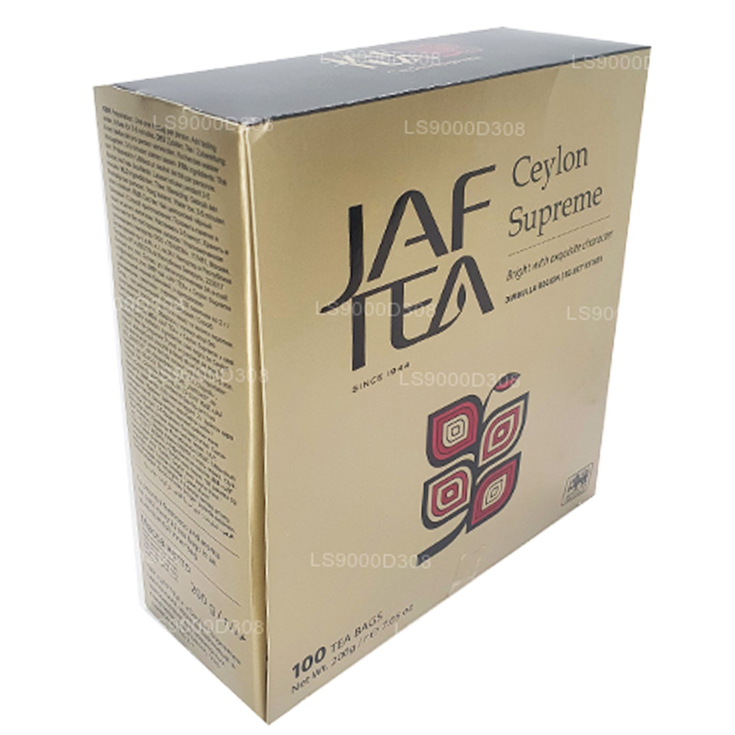 Lot de 100 sachets de thé Jaf Tea Classic Gold Collection Ceylon Supreme avec chaîne et étiquette (200 g)