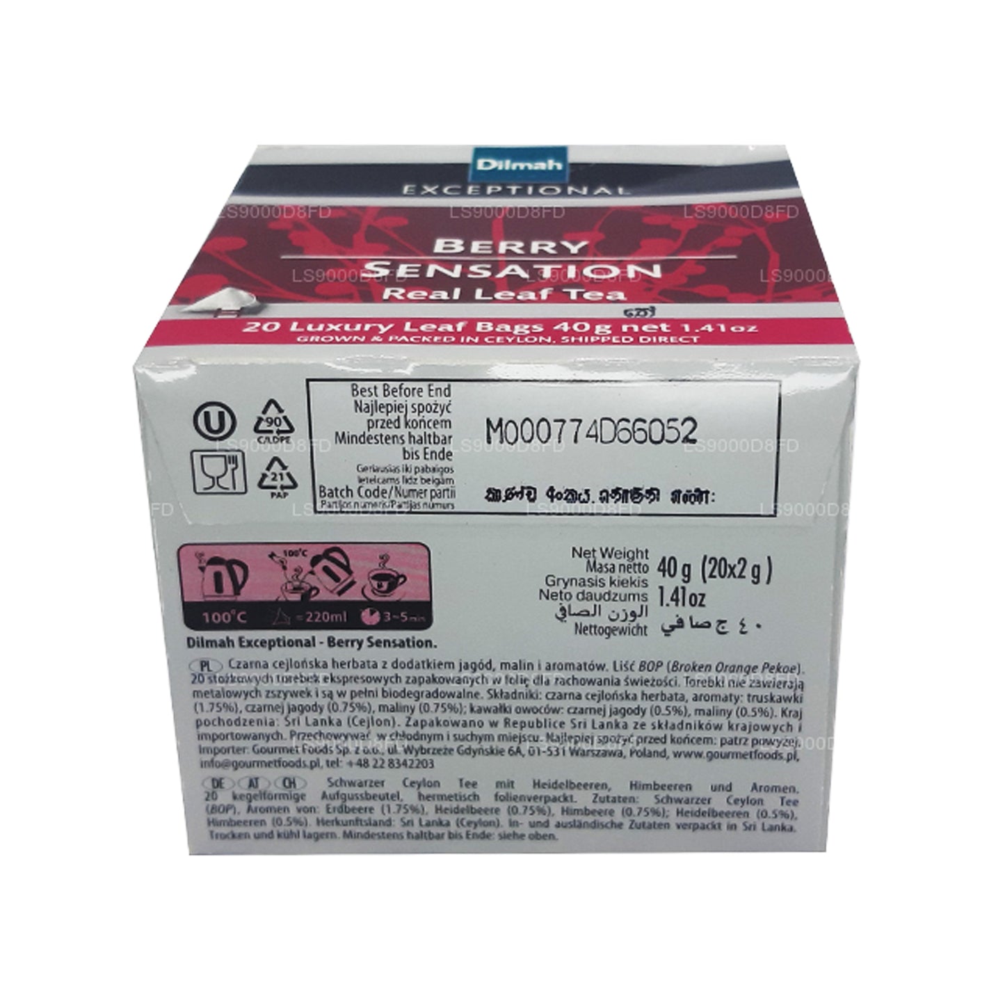 Thé Dilmah Exceptional Berry Sensation Real Leaf (40 g) 20 sachets de thé