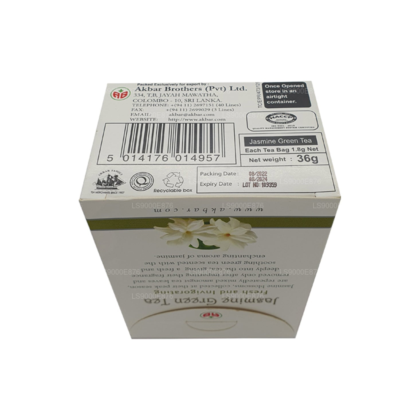 Thé vert Akbar Jasmine (36g) 20 sachets de thé