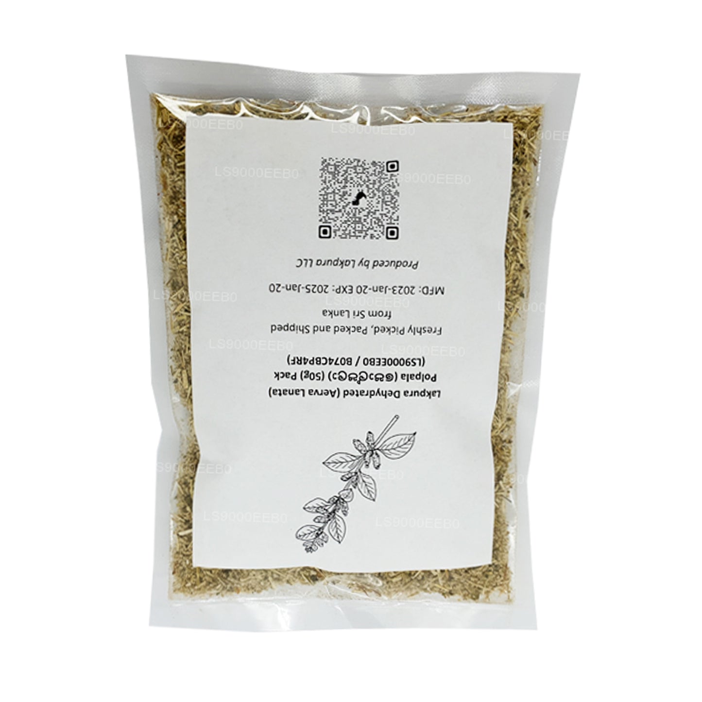Sachet de Polpala (100 g) de Lakpura déshydraté (Aerva Lanata)