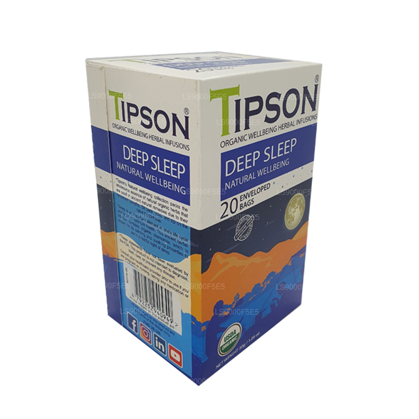 Tipson Organic Deep Sleep Natural Wellbeing (30 g) 20 sachets de thé enveloppés