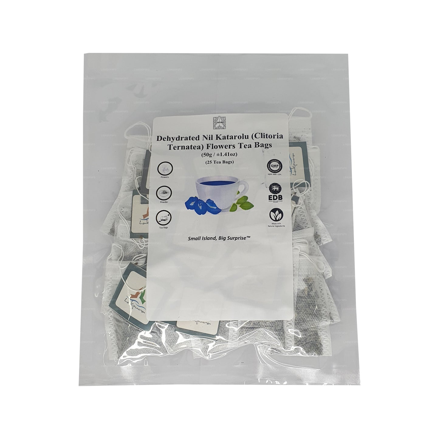 Sachets de tisane de fleurs de pois papillon déshydraté Lakpura® (Nil Katarolu ; Clitoria Ternatea) (25 sachets)