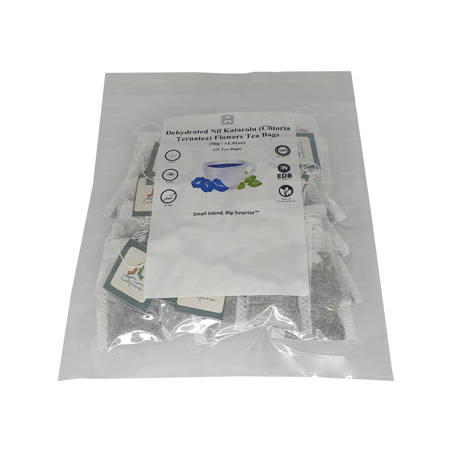 Sachets de tisane de fleurs de pois papillon déshydraté Lakpura® (Nil Katarolu ; Clitoria Ternatea) (25 sachets)