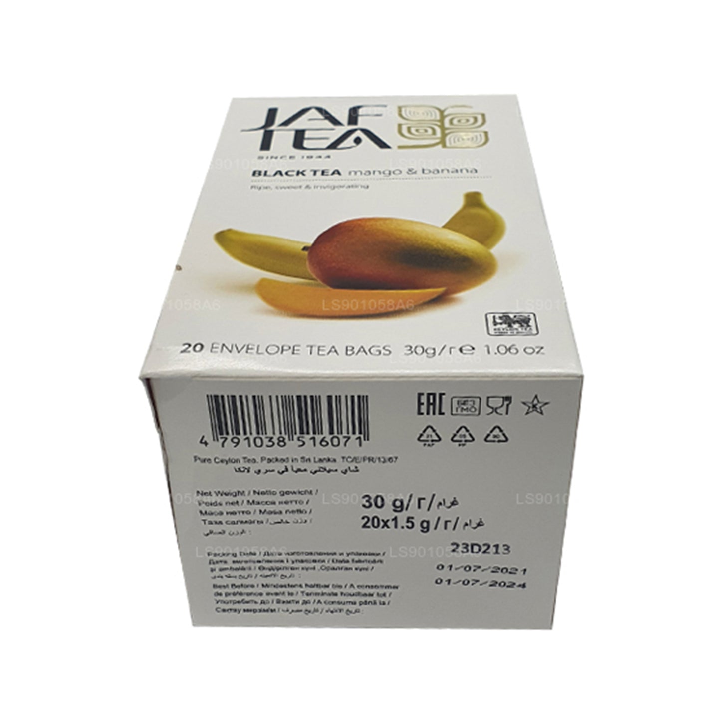 Jaf Tea Pure Fruits Collection Thé noir mangue banane (30 g) 20 sachets de thé