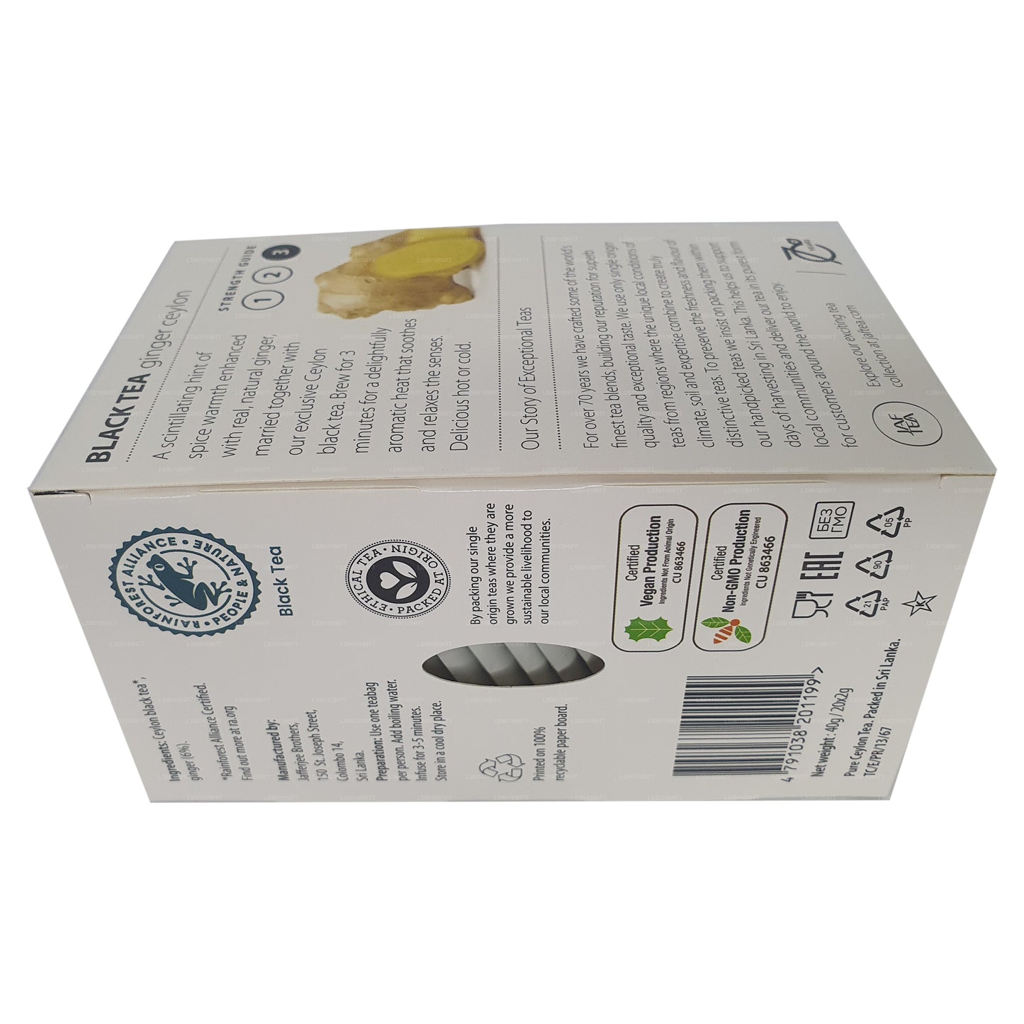 Jaf Tea Pure Spice Collection Thé noir au gingembre de Ceylan (40 g) 20 sachets de thé