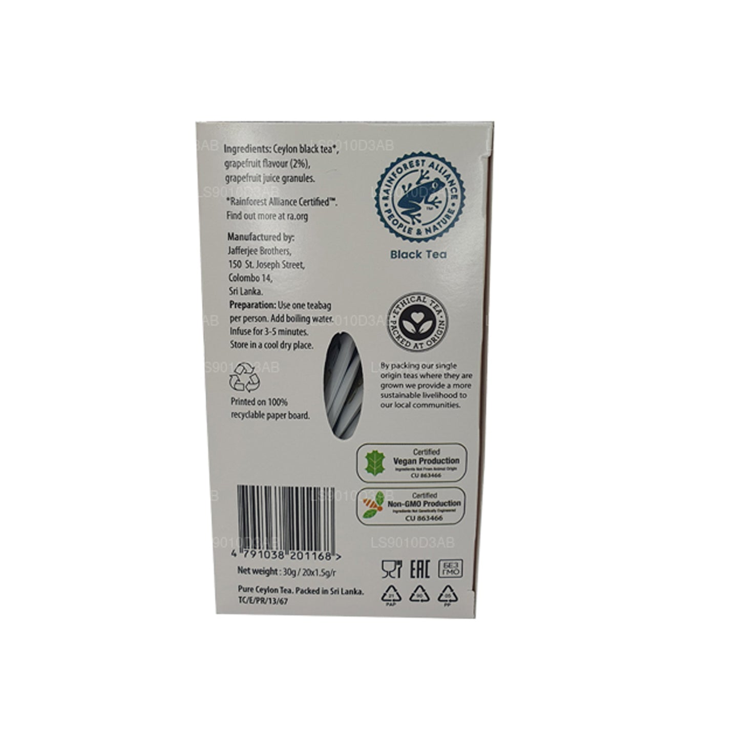 Sachets de thé en papillote de pamplemousse rose de la collection Jaf Tea Pure Fruits Collection (30 g)