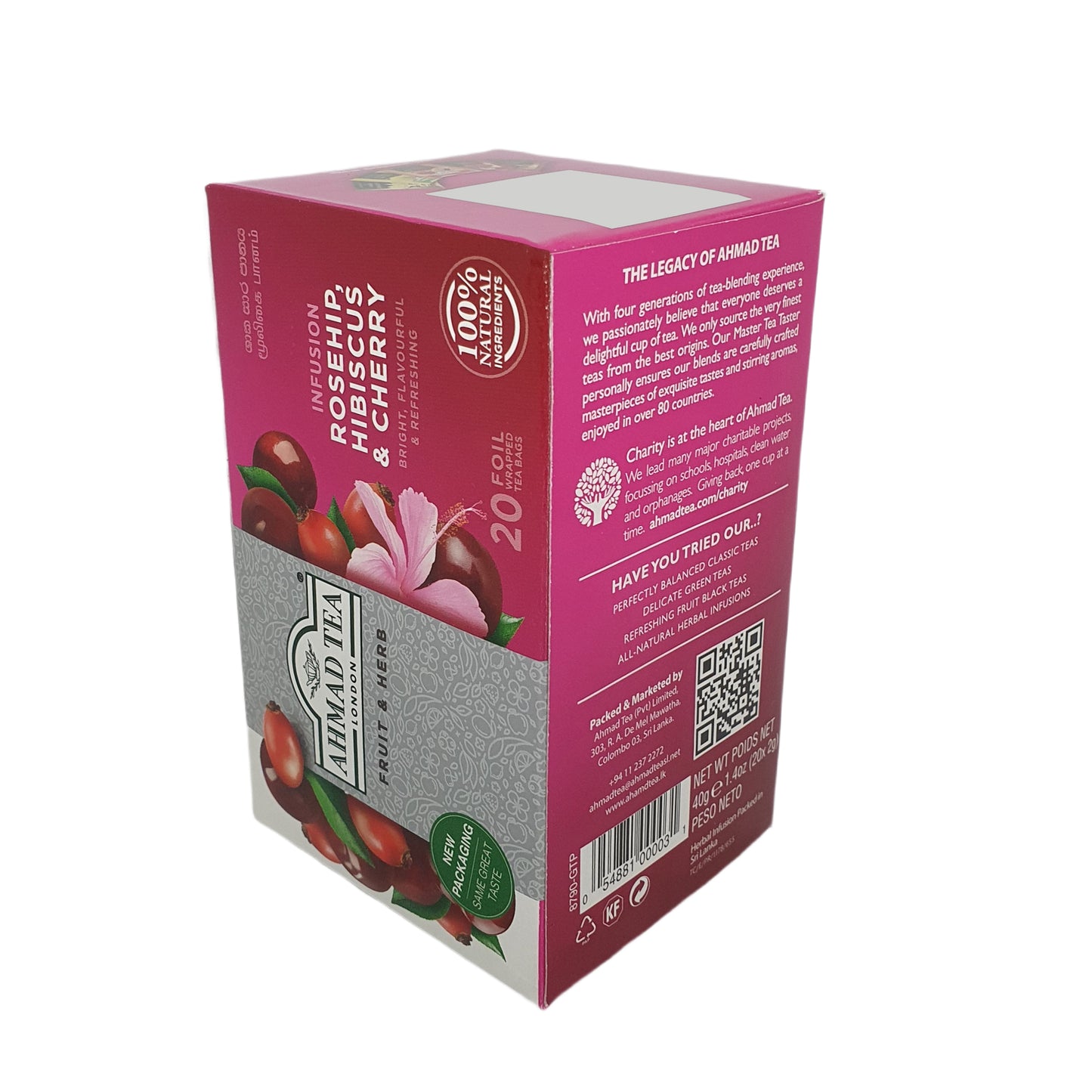 Ahmad Rosehip, Hibiscus et Cerise (40 g) 20 sachets de thé en aluminium