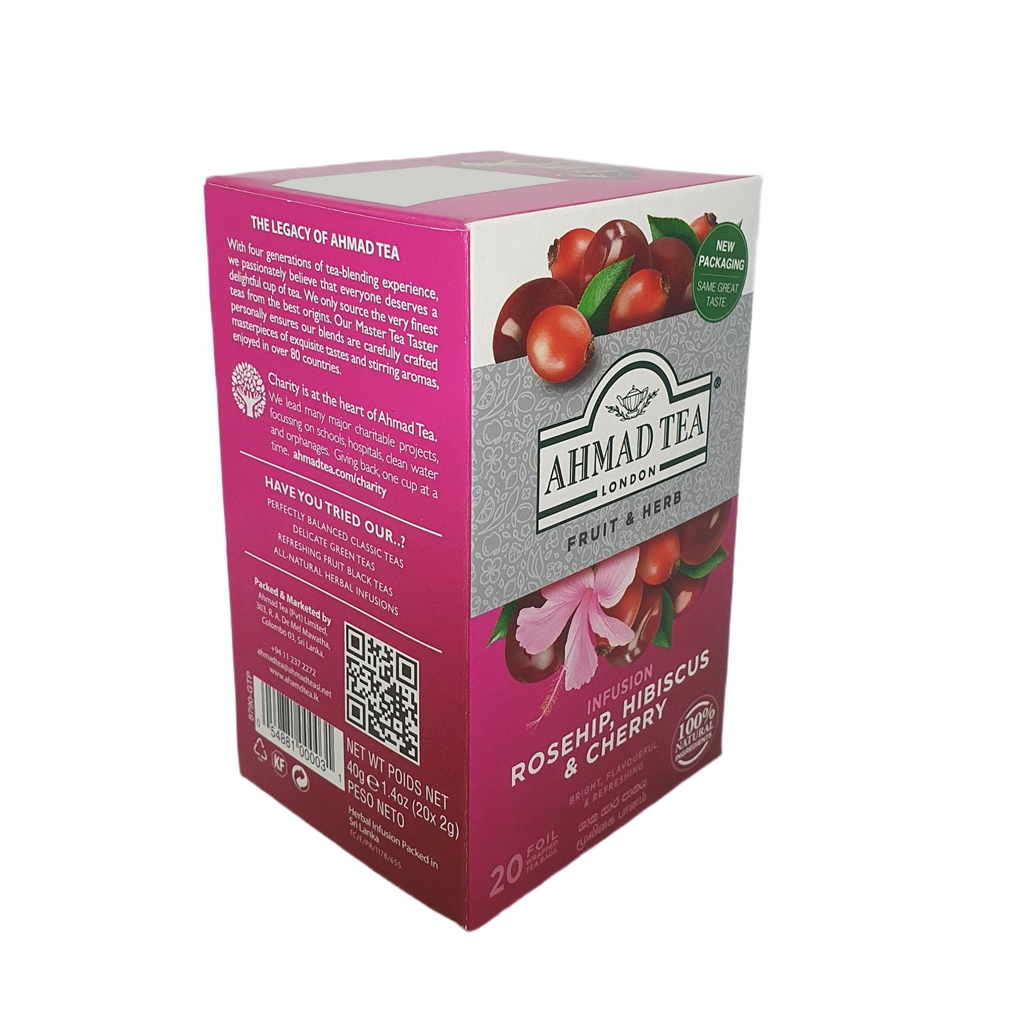 Ahmad Rosehip, Hibiscus et Cerise (40 g) 20 sachets de thé en aluminium
