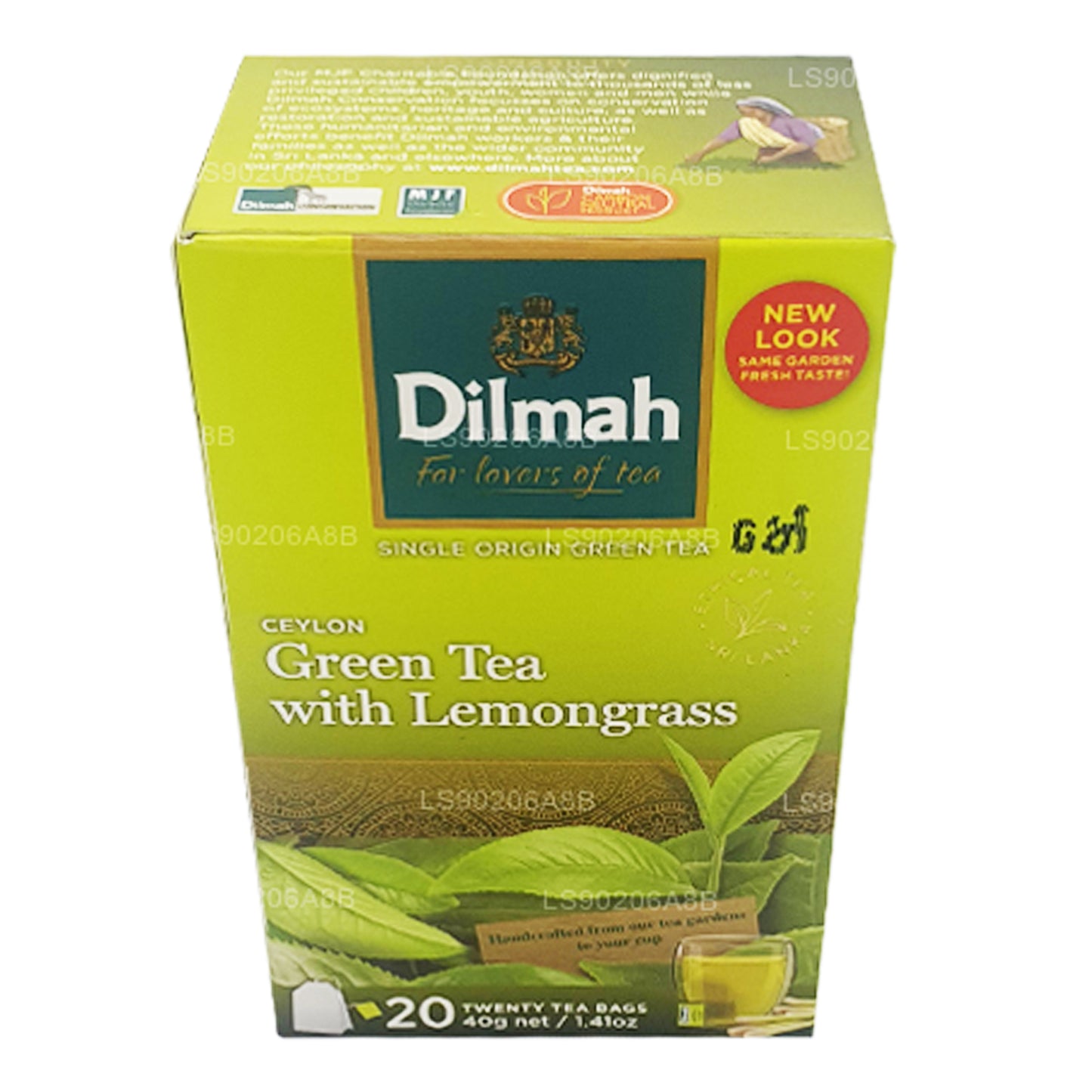Thé vert pur de Ceylan Dilmah avec thé à la citronnelle (40g) 20 sachets de thé