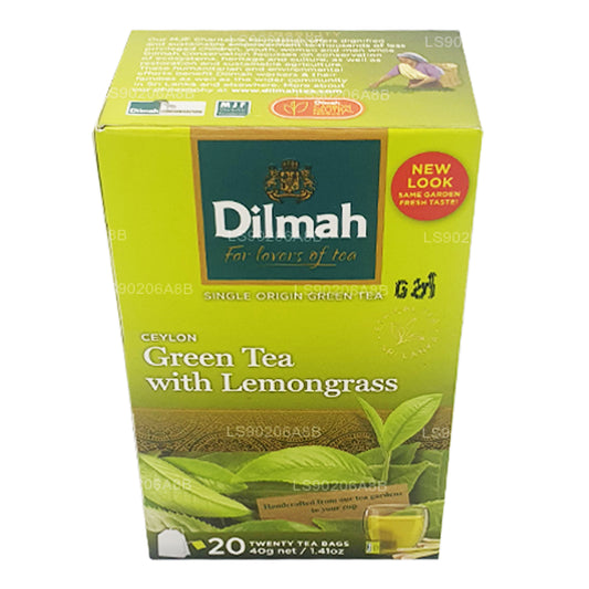 Thé vert pur de Ceylan Dilmah avec thé à la citronnelle (40g) 20 sachets de thé
