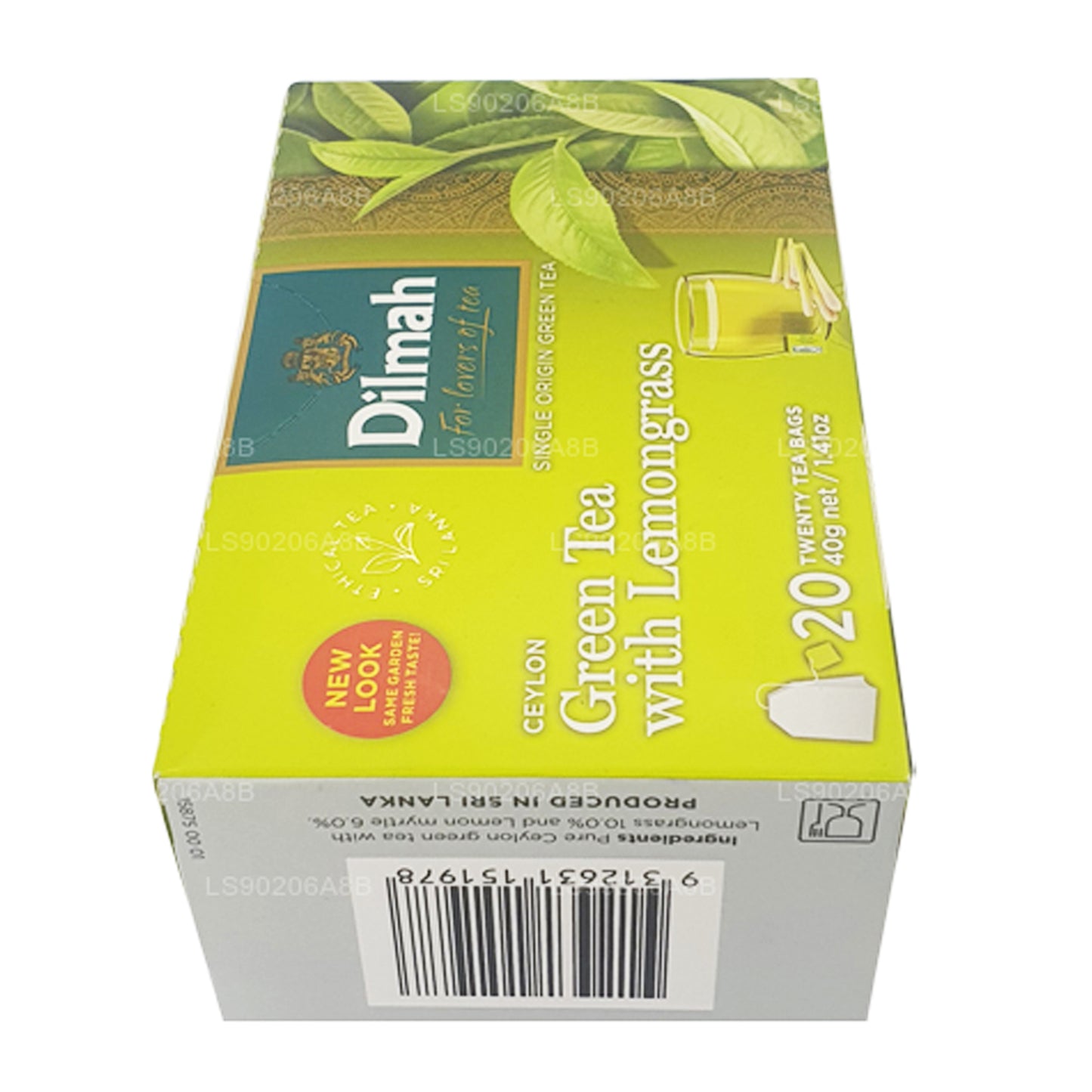 Thé vert pur de Ceylan Dilmah avec thé à la citronnelle (40g) 20 sachets de thé