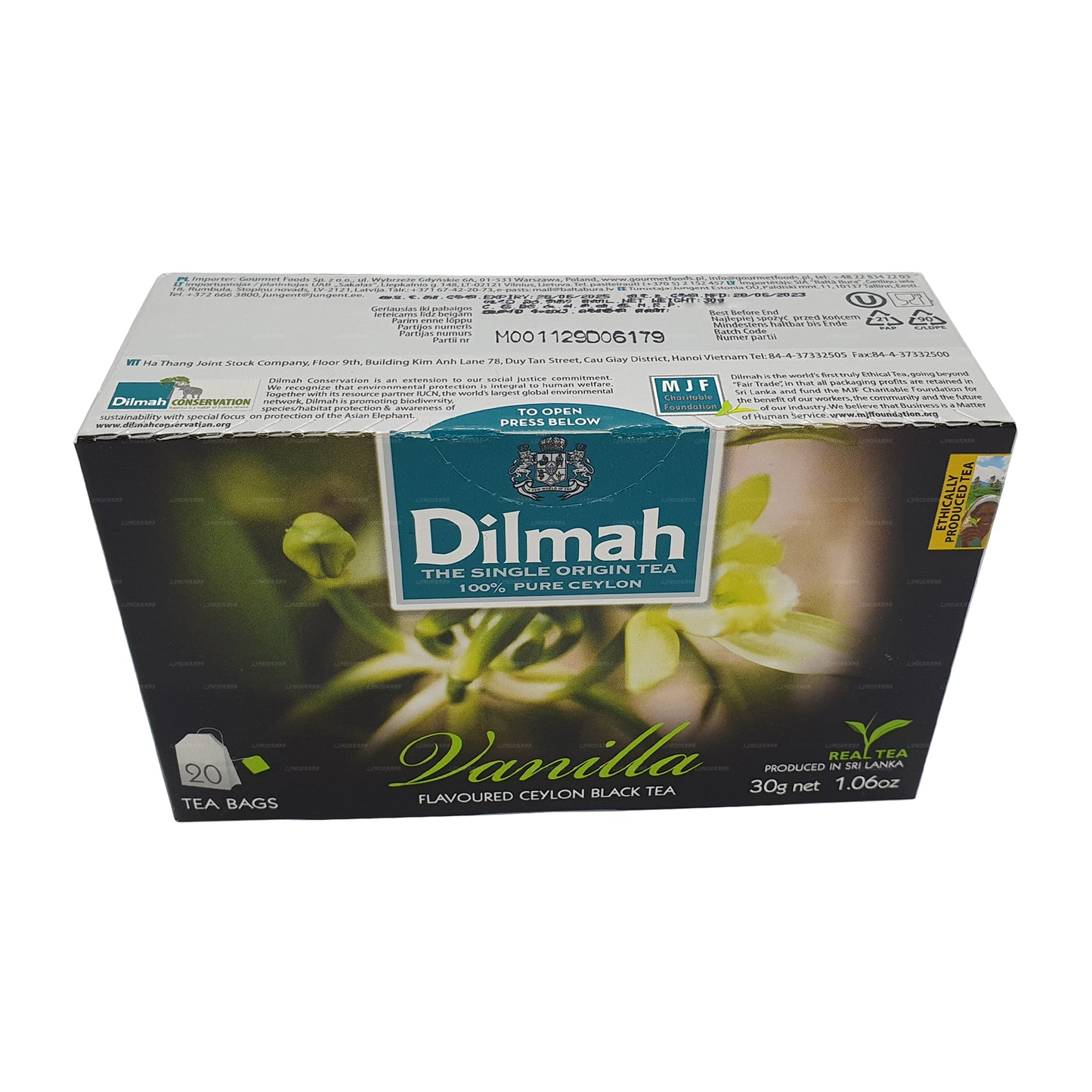 Thé aromatisé à la vanille Dilmah (40g) 20 sachets de thé