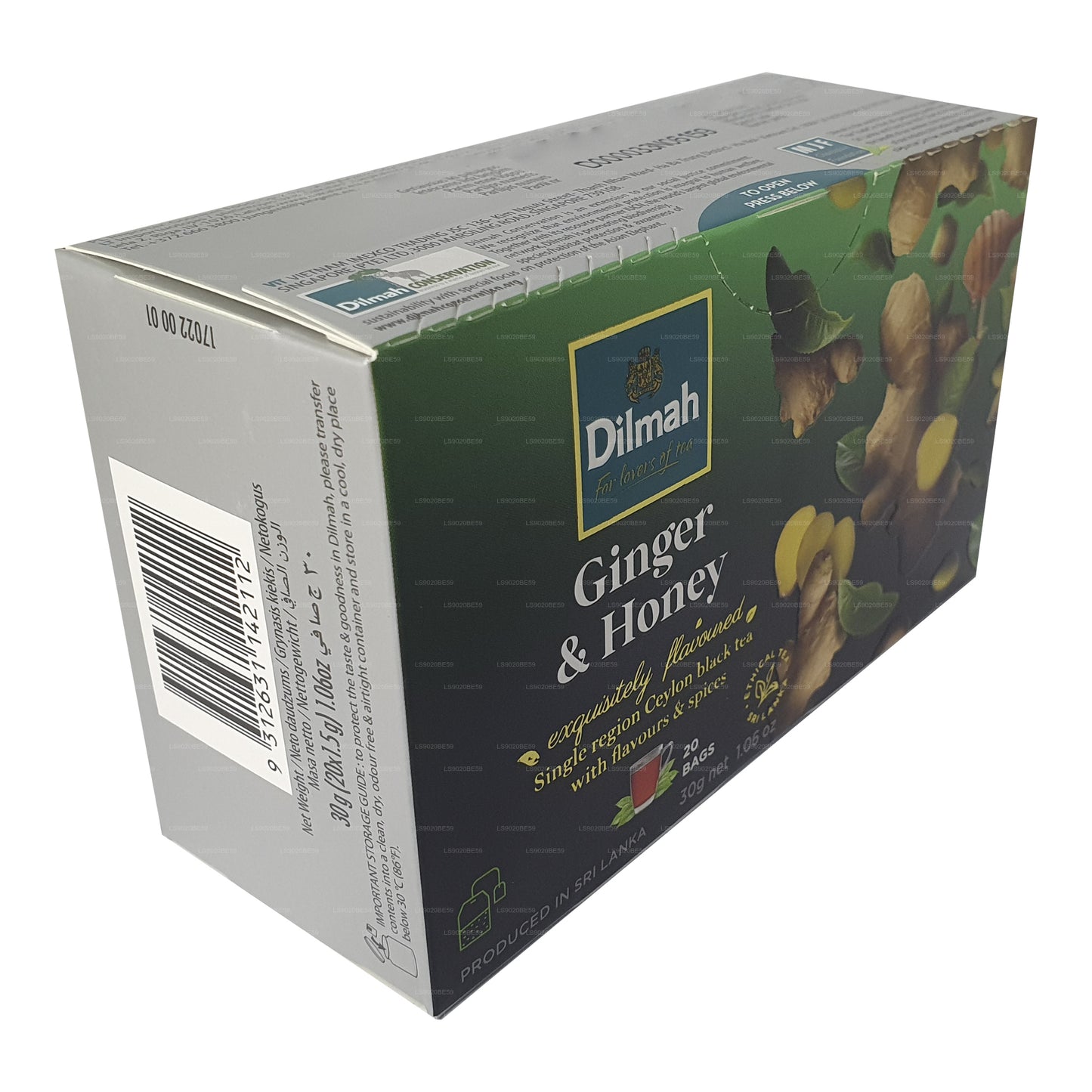 Thé aromatisé au gingembre et au miel Dilmah (30g) 20 sachets
