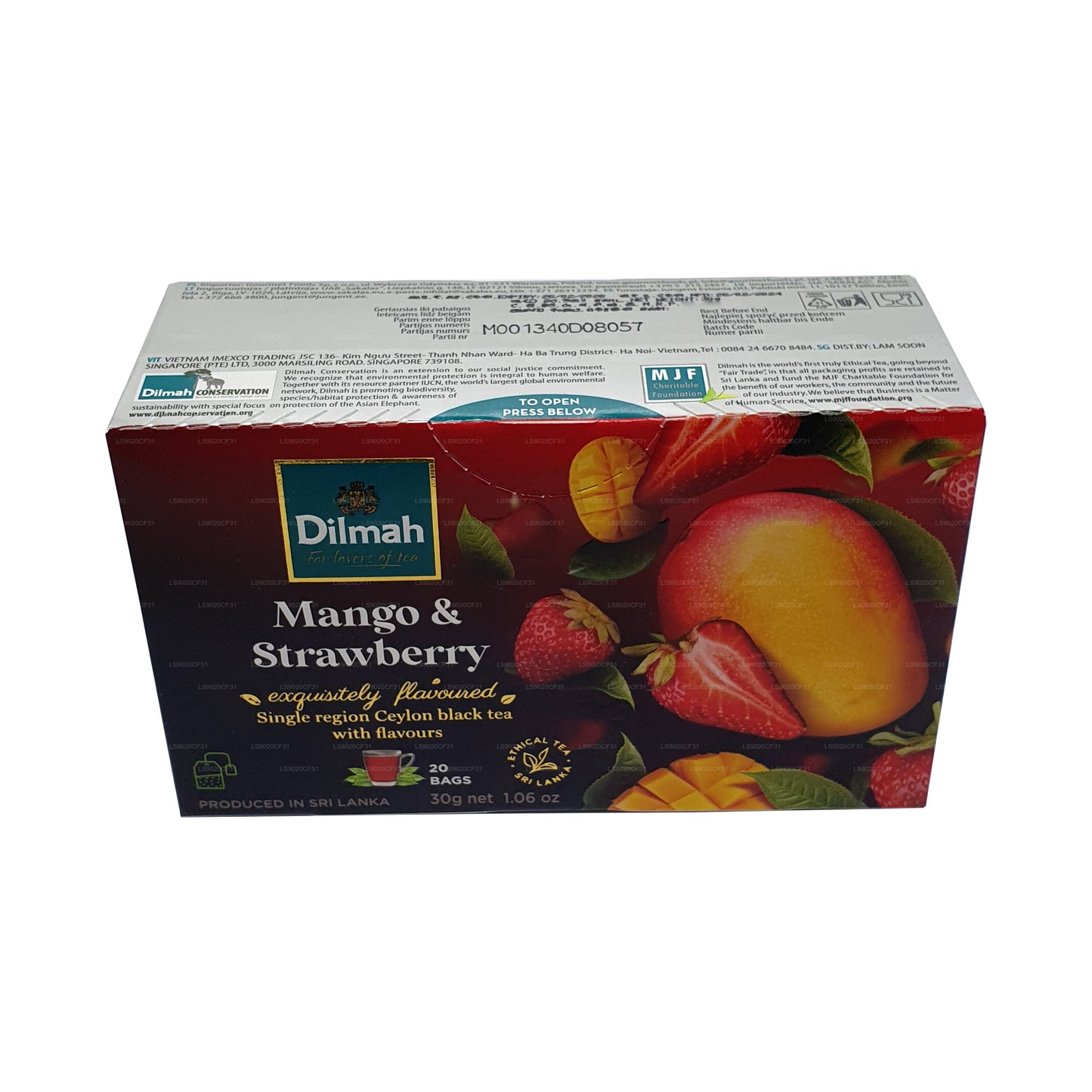 Thé aromatisé à la mangue et à la fraise Dilmah (30g) 20 sachets