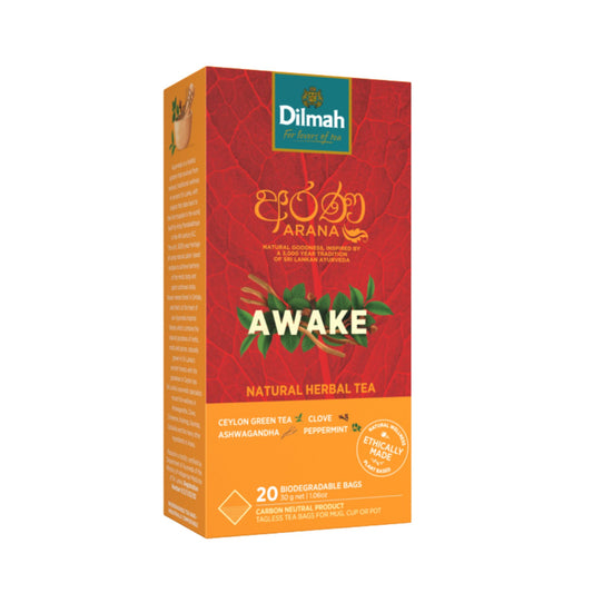 Thé vert naturel aux herbes Dilmah Arana Awake (20 sachets de thé sans étiquette)