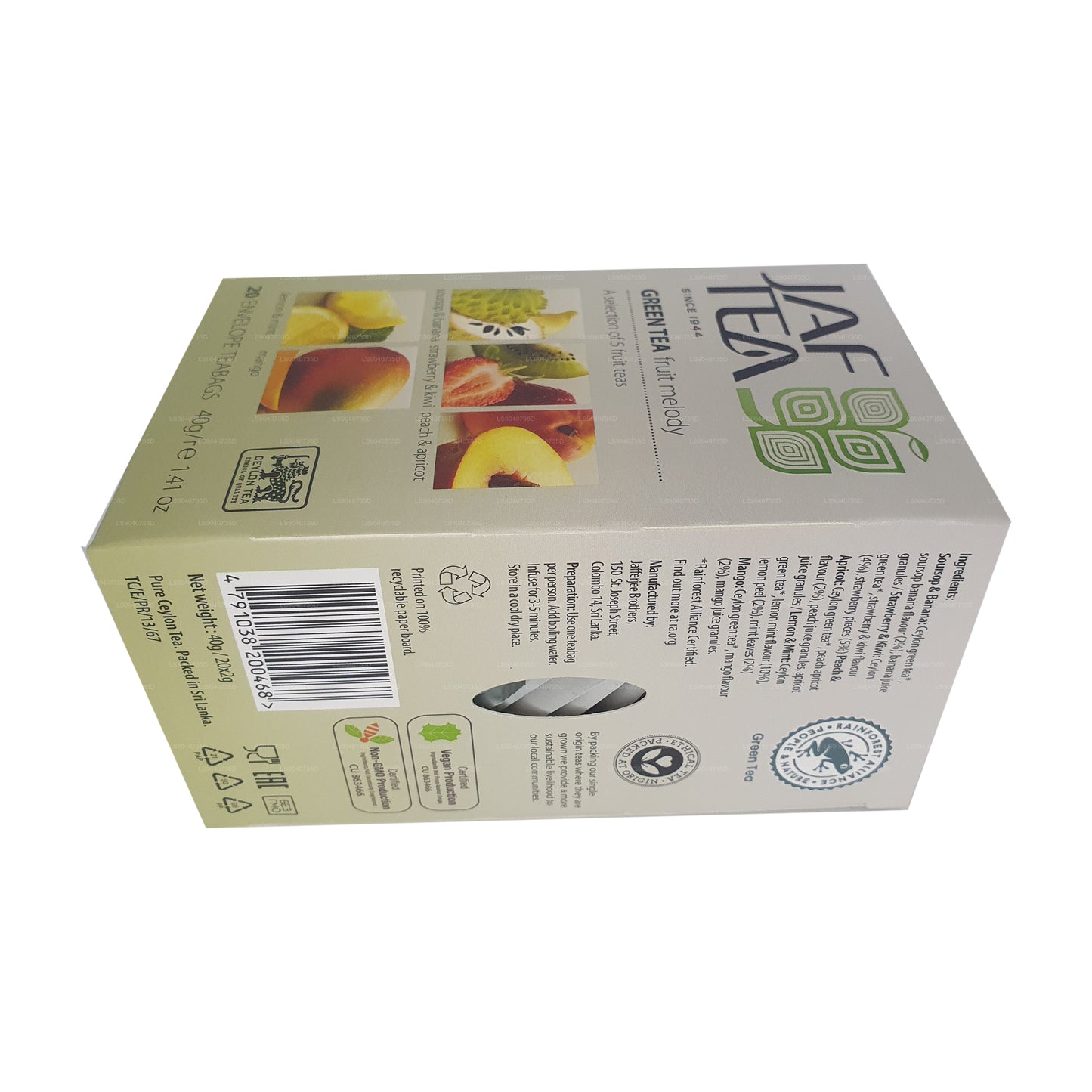 Jaf Tea Pure Green Collection Thé vert Fruit Melody (40g) 20 sachets de thé