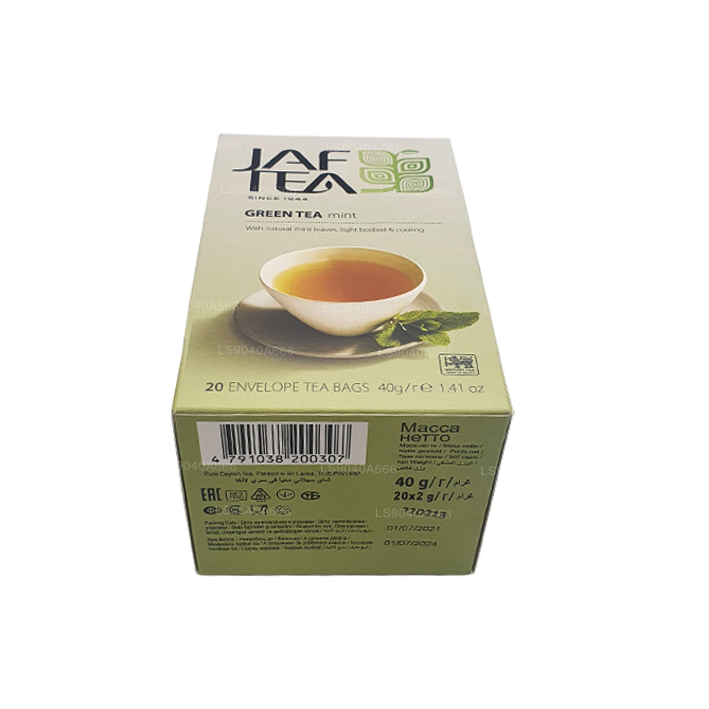 Sachets de thé en aluminium à la menthe de la collection Jaf Tea Pure Green Collection (40 g)