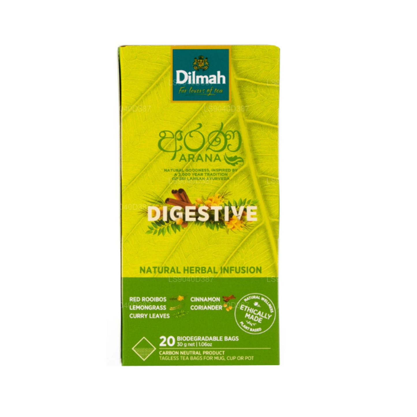 Infusion naturelle à base de rooibos rouge Dilmah Arana Digestive (20 sachets de thé sans étiquette)