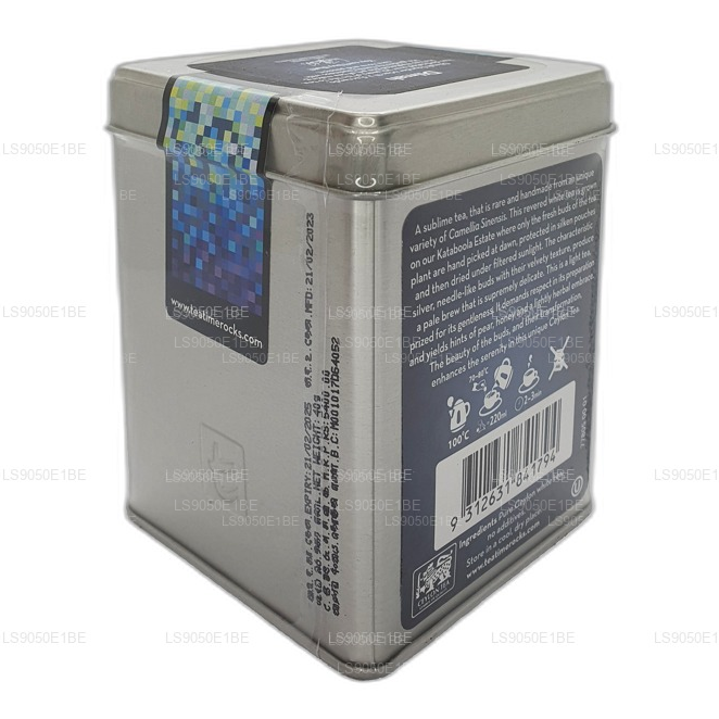 Boîte à thé blanche Dilmah série T VSRT Ceylon Silver Tips (40 g), feuille en vrac