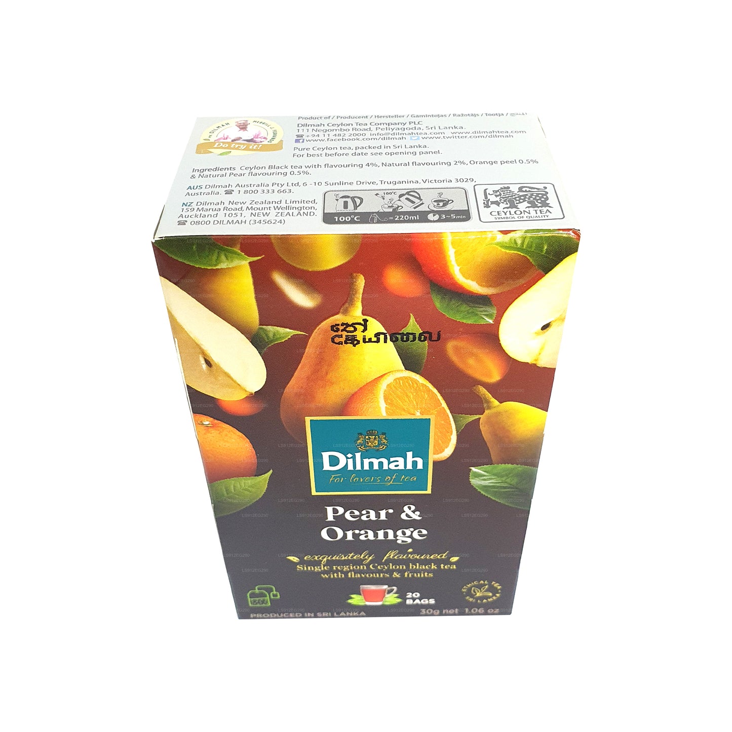 Thé noir de Ceylan aromatisé à la poire et à l'orange Dilmah (30g) 20 sachets de thé